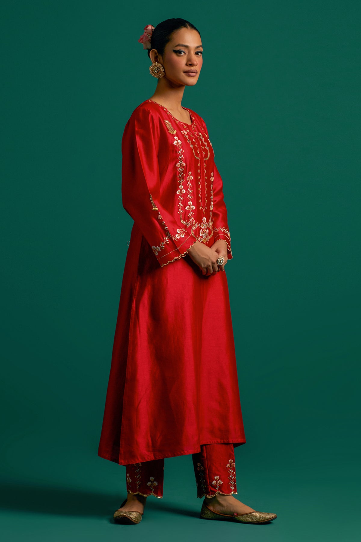 Red Silk Chanderi Kurta and Pant