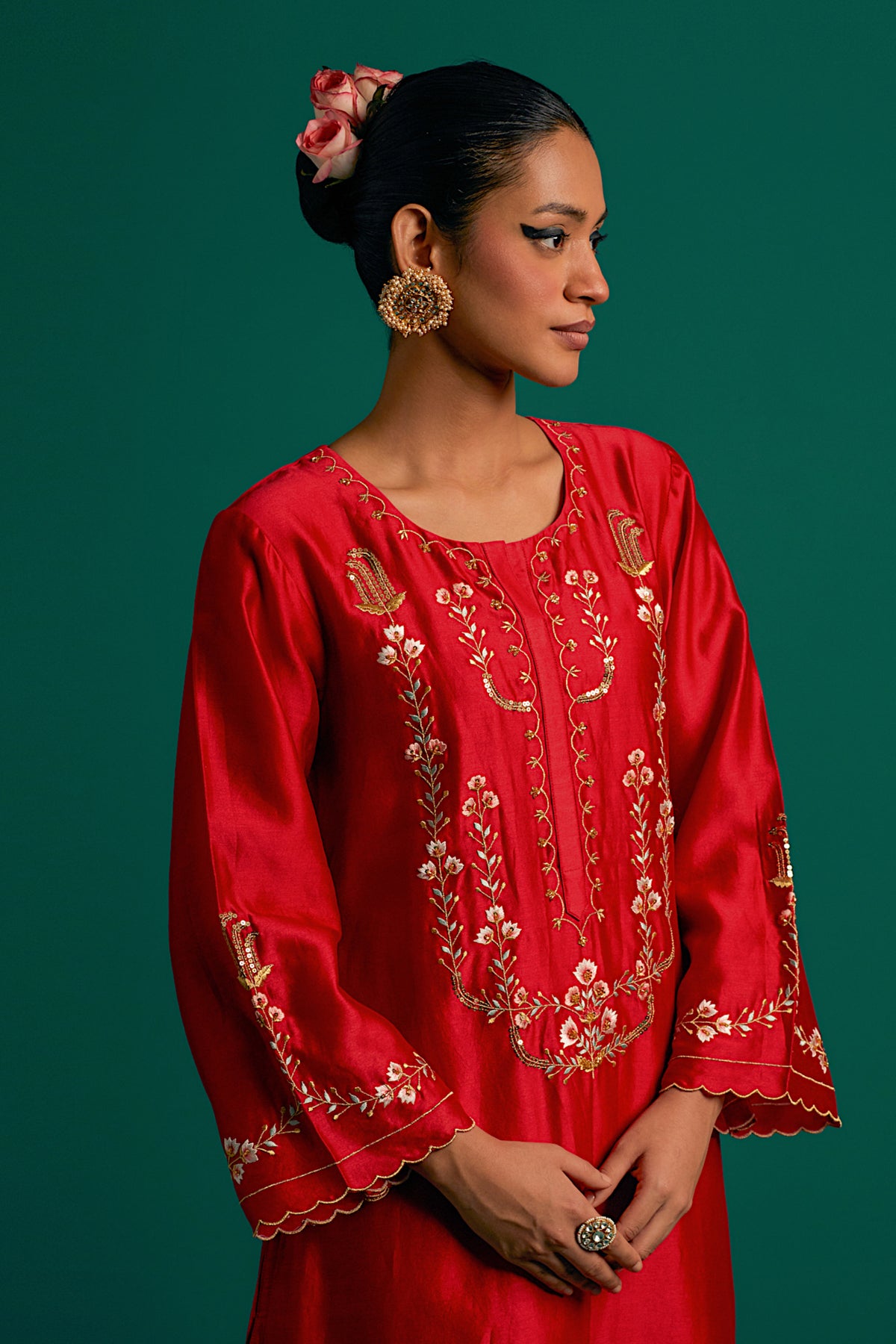 Red Silk Chanderi Kurta and Pant