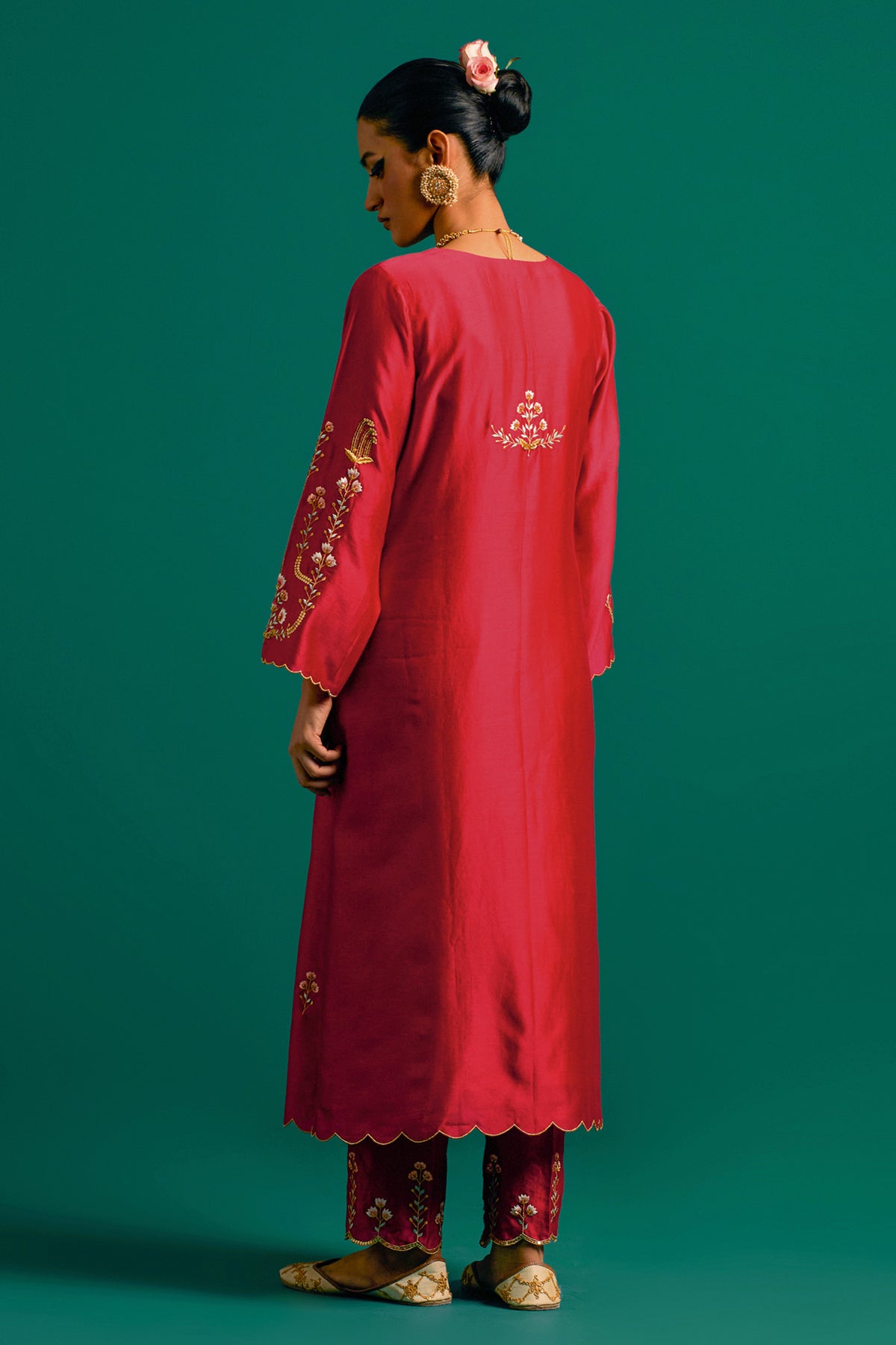 Red Silk Chanderi Kurta and Pant