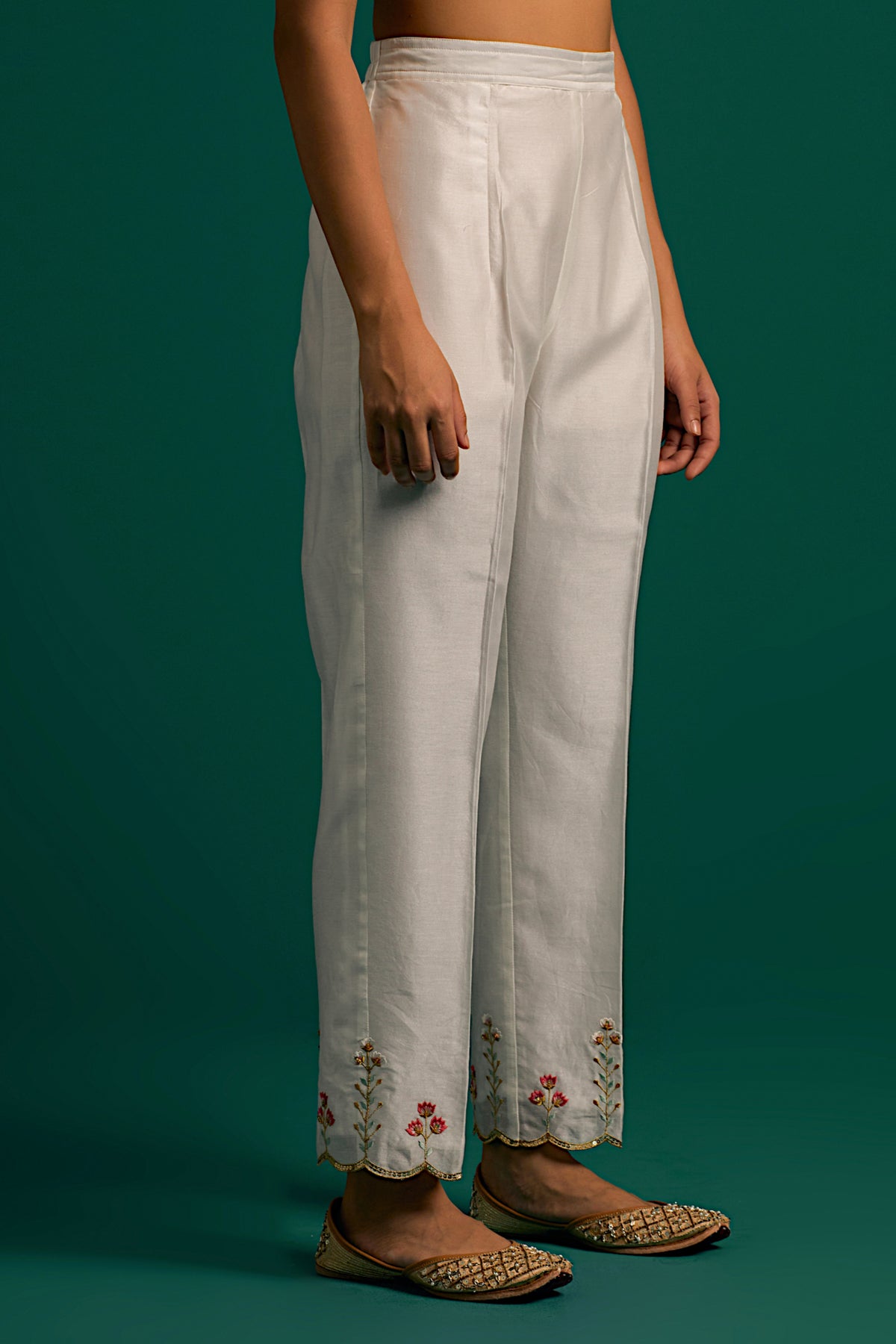 Off White V Neck Silk Chanderi Kurta and Pant