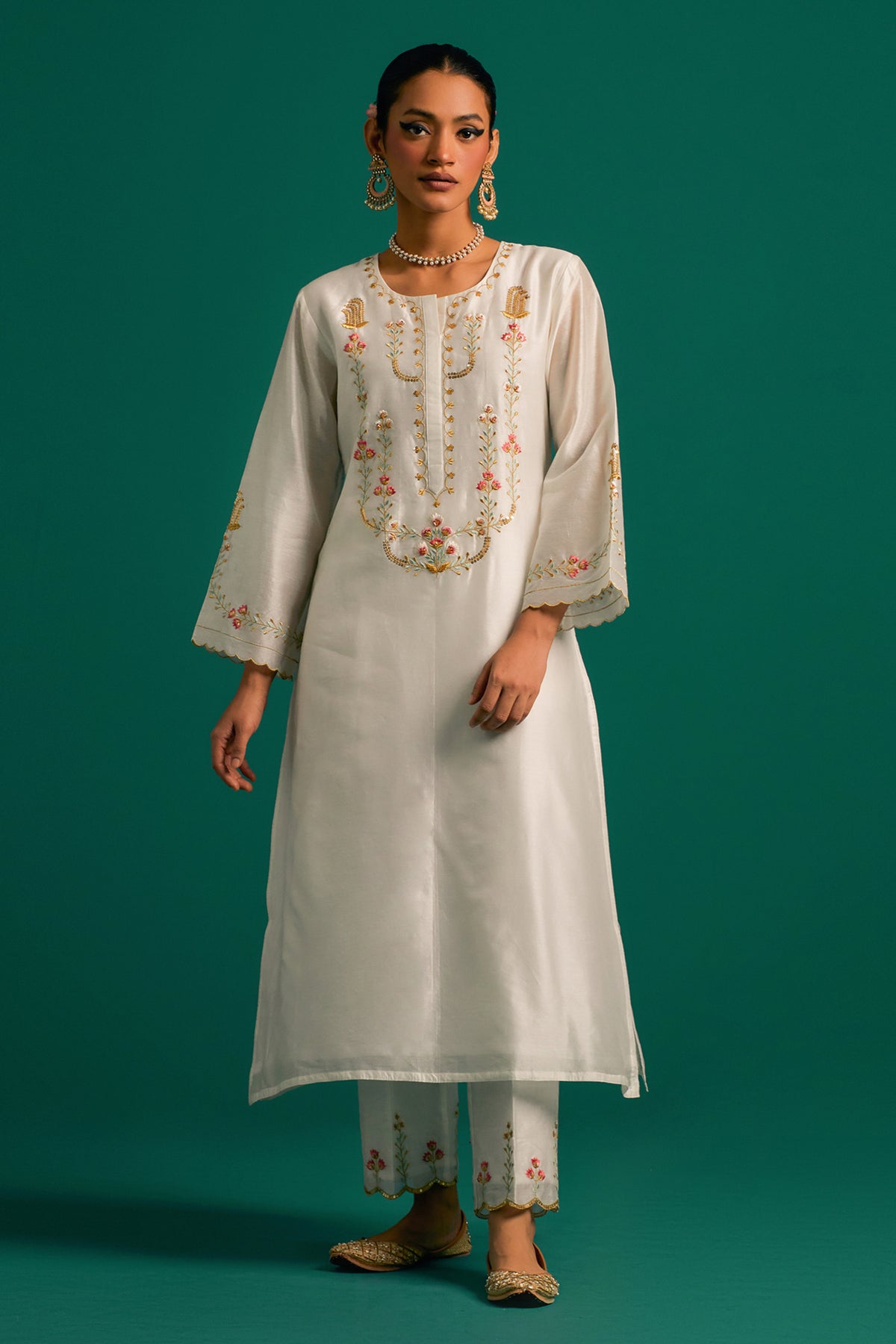 Off White Silk Chanderi Kurta and Pant