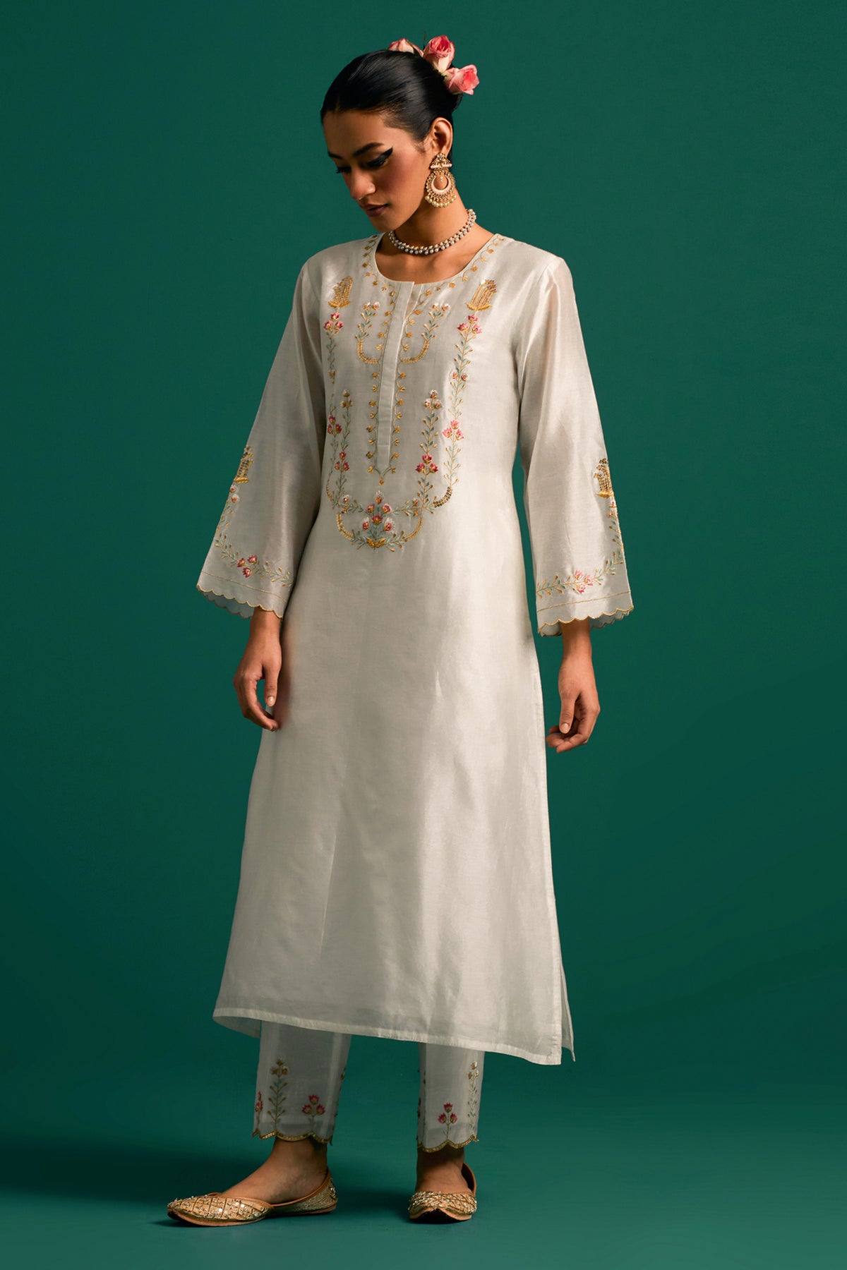 Off White Silk Chanderi Kurta and Pant