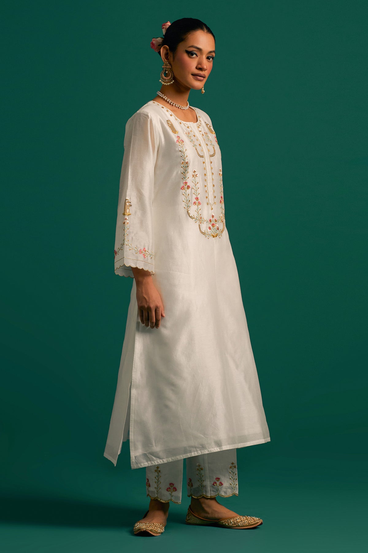 Off White Silk Chanderi Kurta and Pant