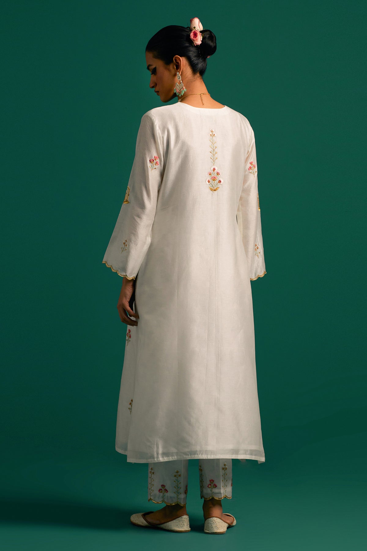 Off White V Neck Silk Chanderi Kurta and Pant