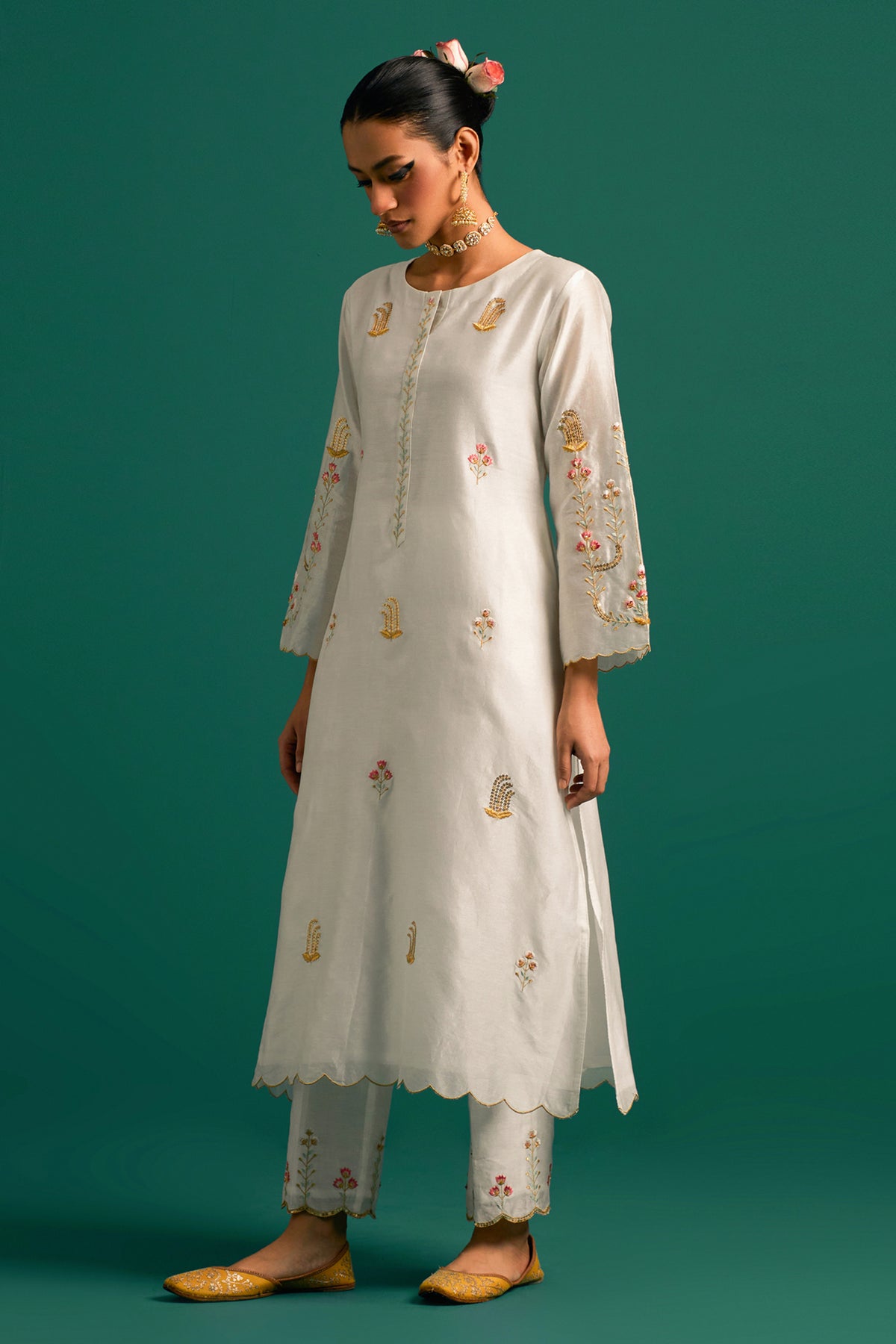 Off White Silk Chanderi Kurta and Pant