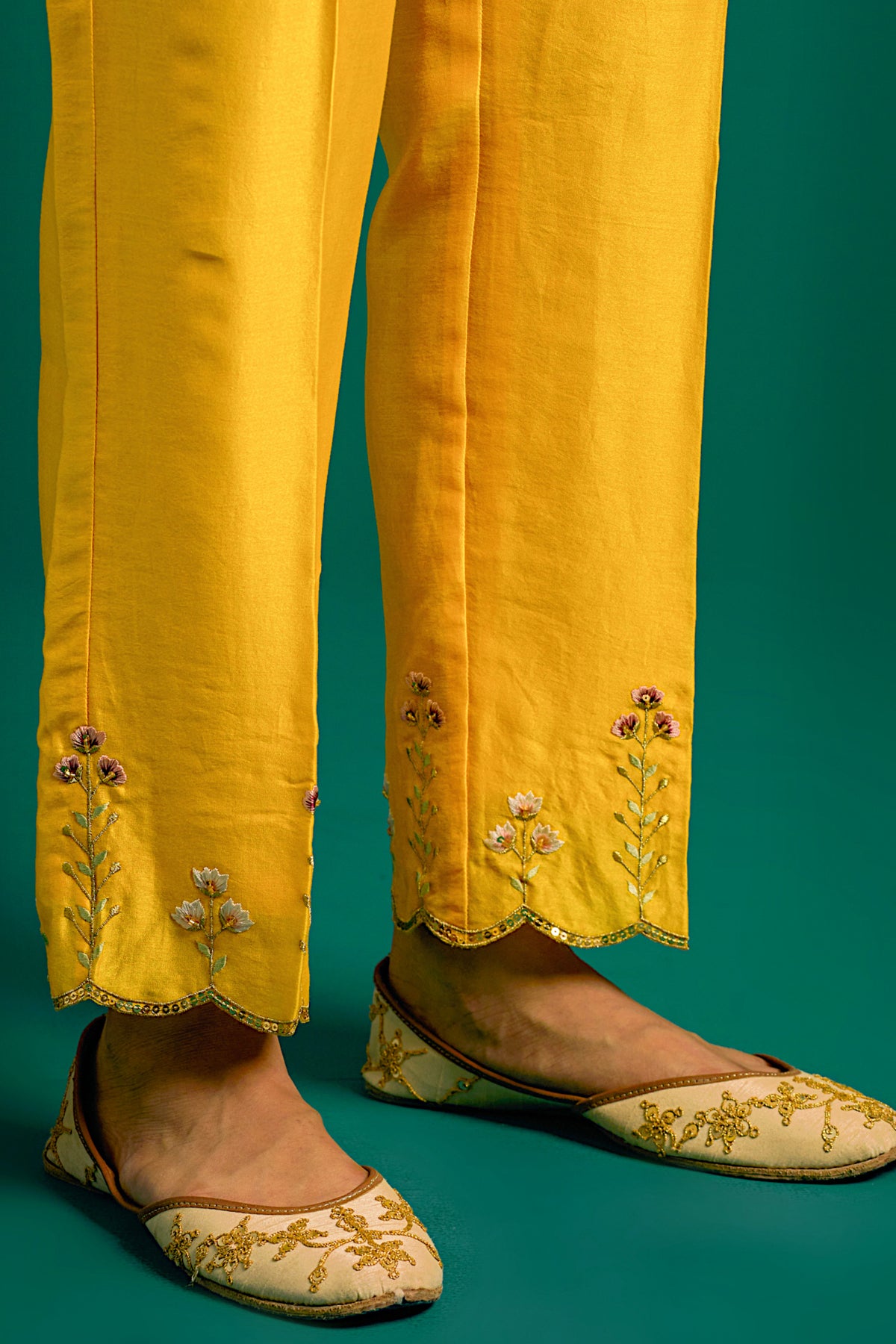 Yellow Silk Chanderi Kurta Set With Wine Dupatta