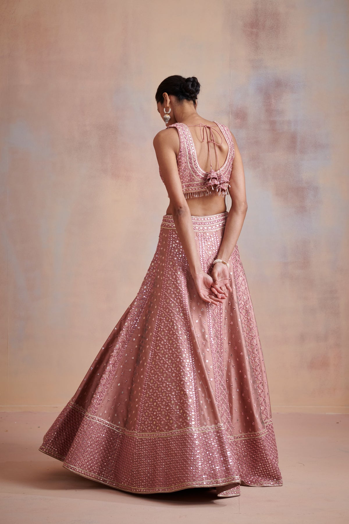 Rose gold slub silk lehenga set