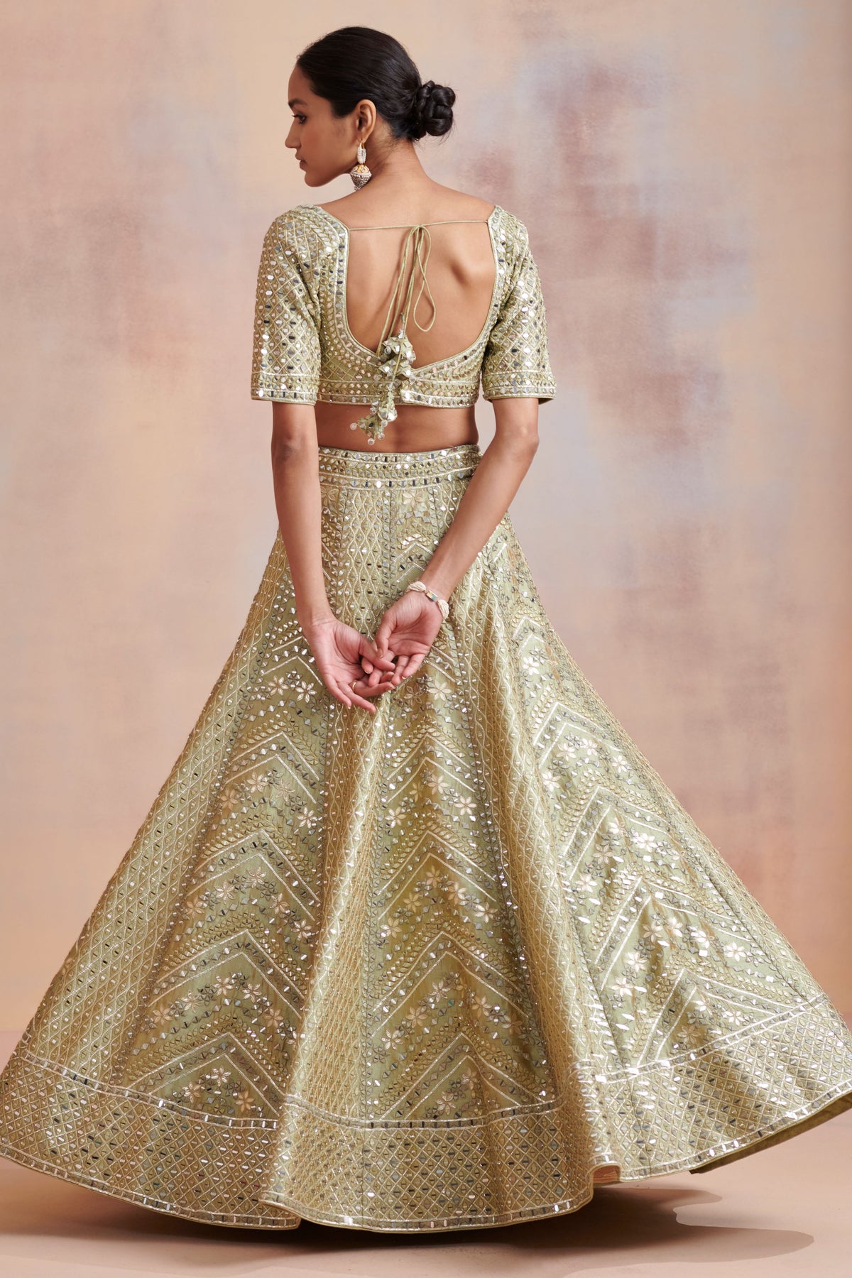 Sage green slub silk lehenga set