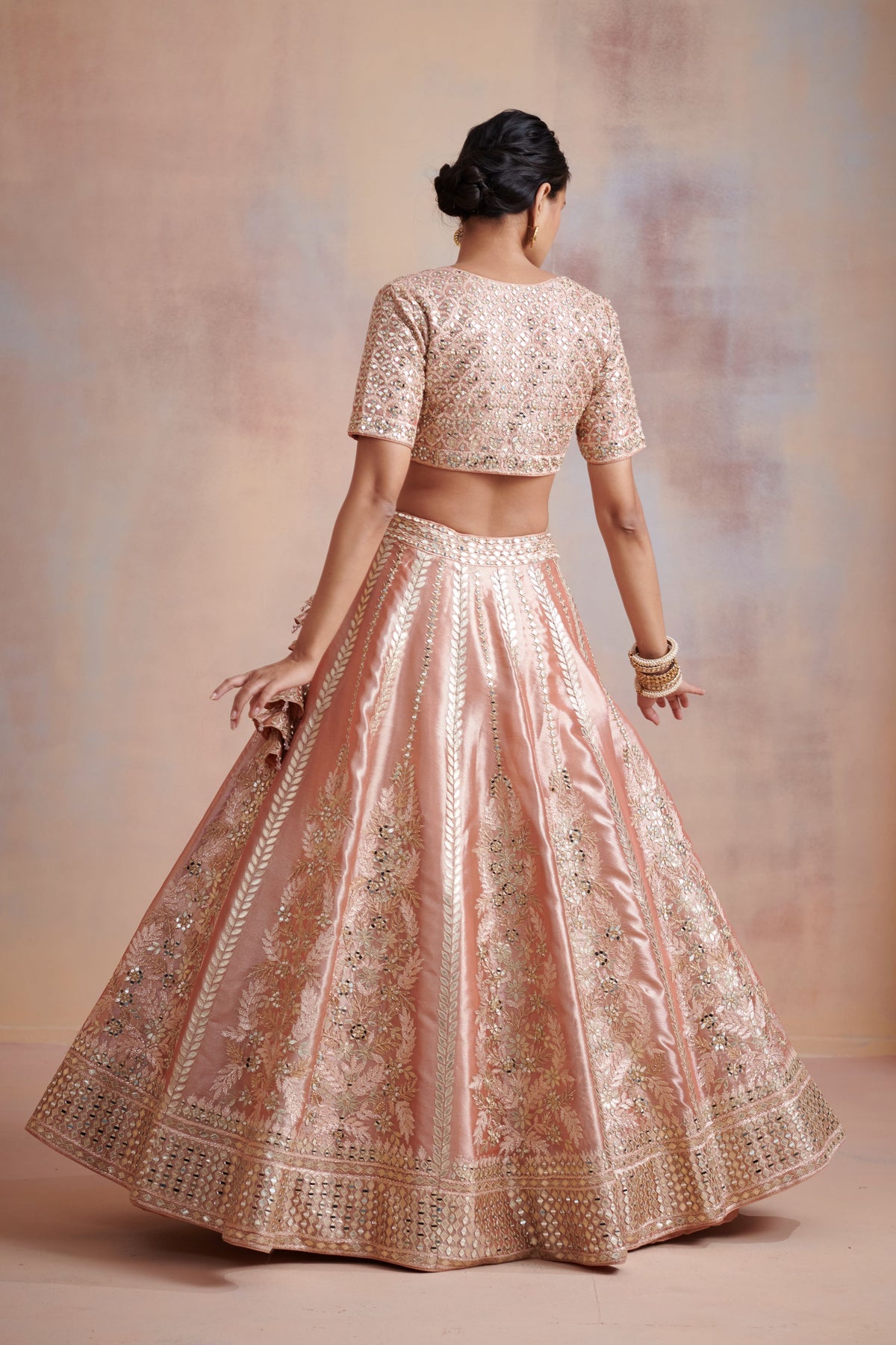 Melon orange tissue lehenga set