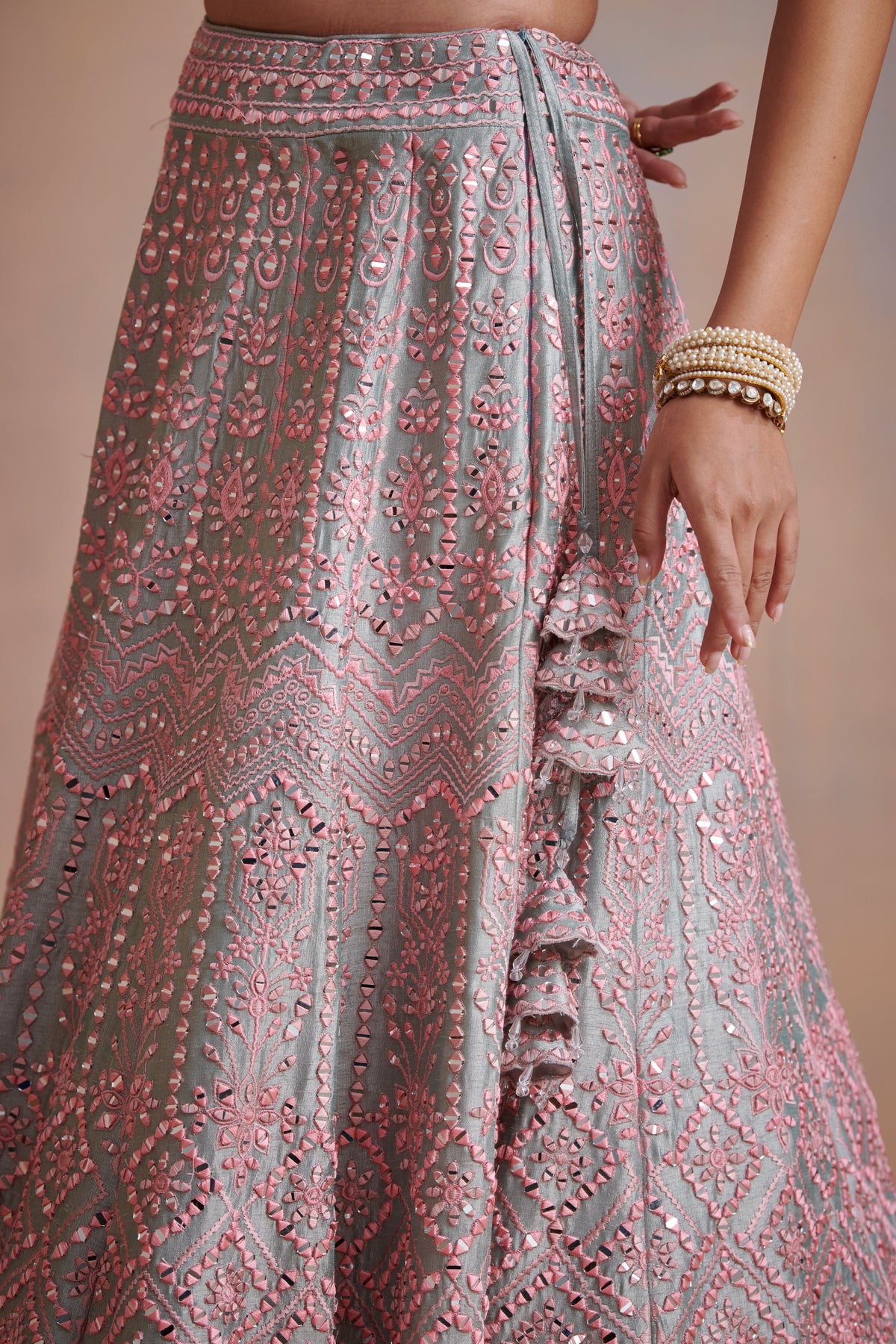 Ice blue slub silk lehenga set