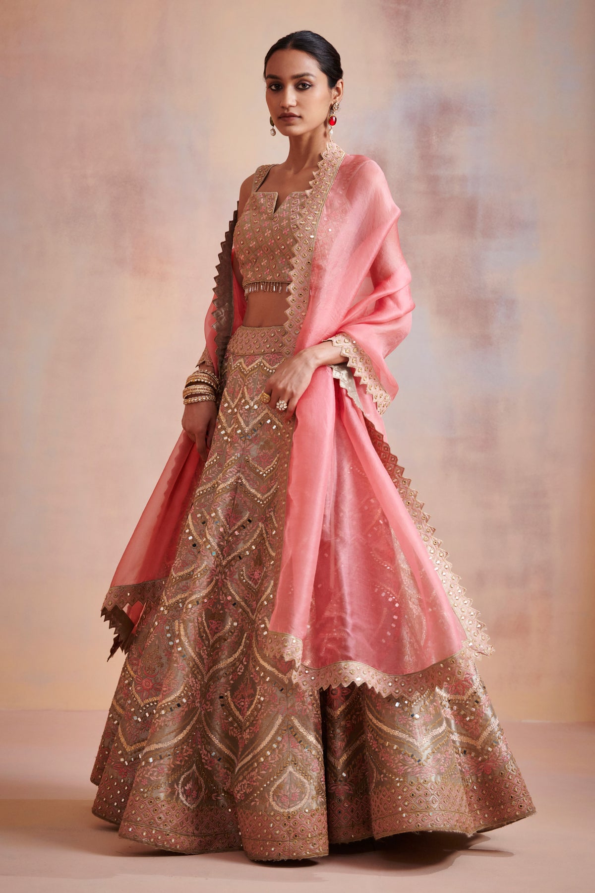 Mouse color tissue lehenga set