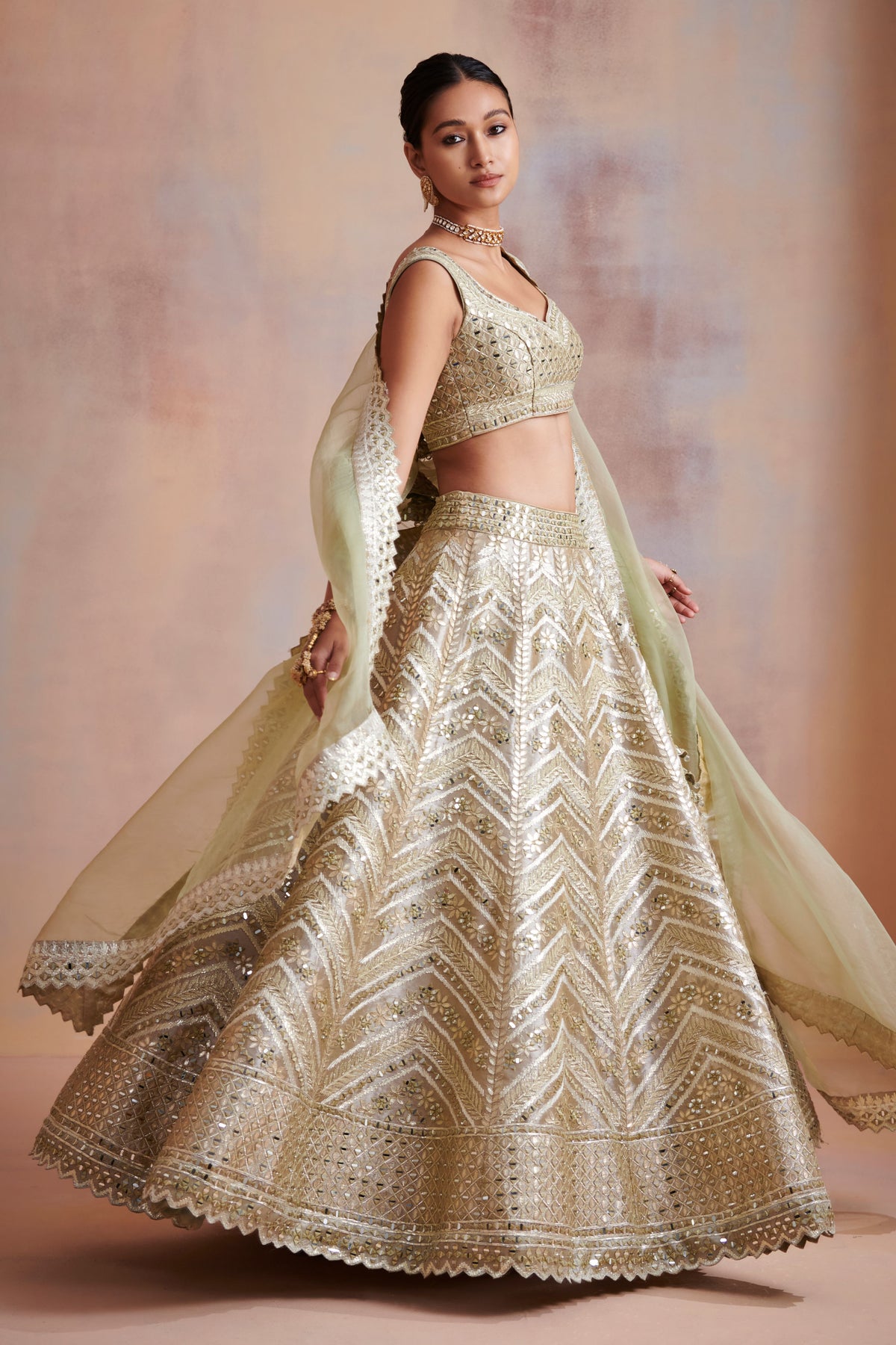 Ivory tissue lehenga set