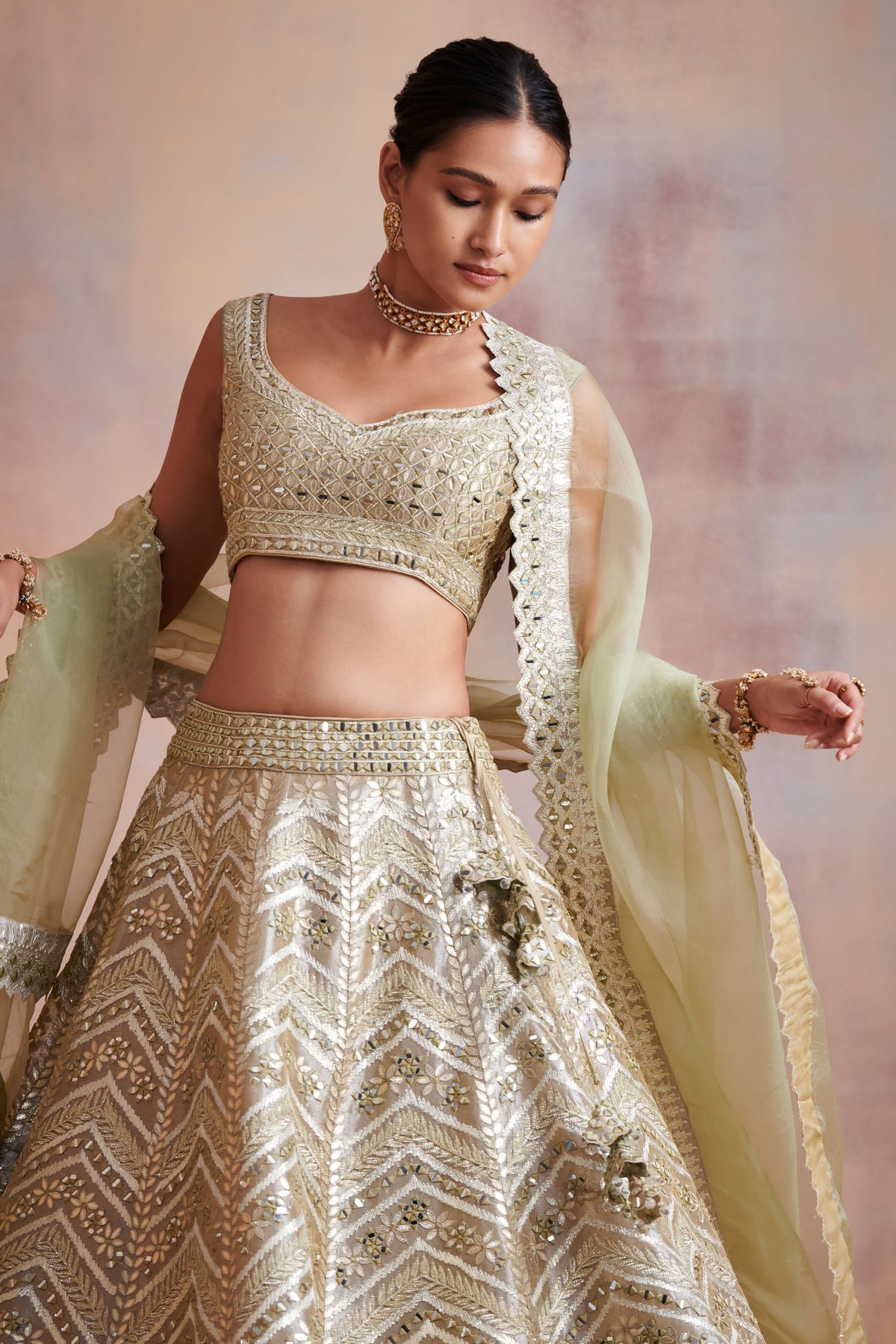 Ivory tissue lehenga set