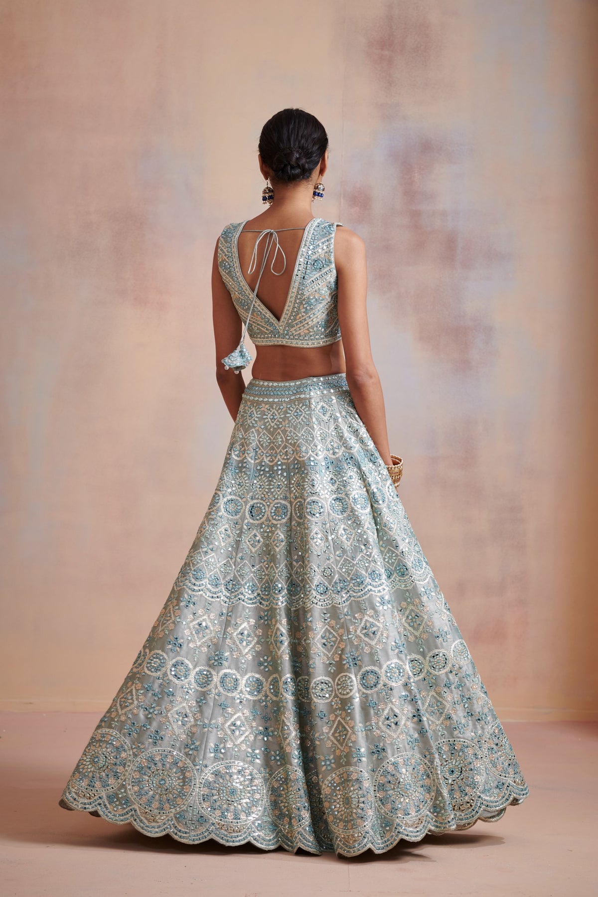 Ice blue slub silk lehenga set