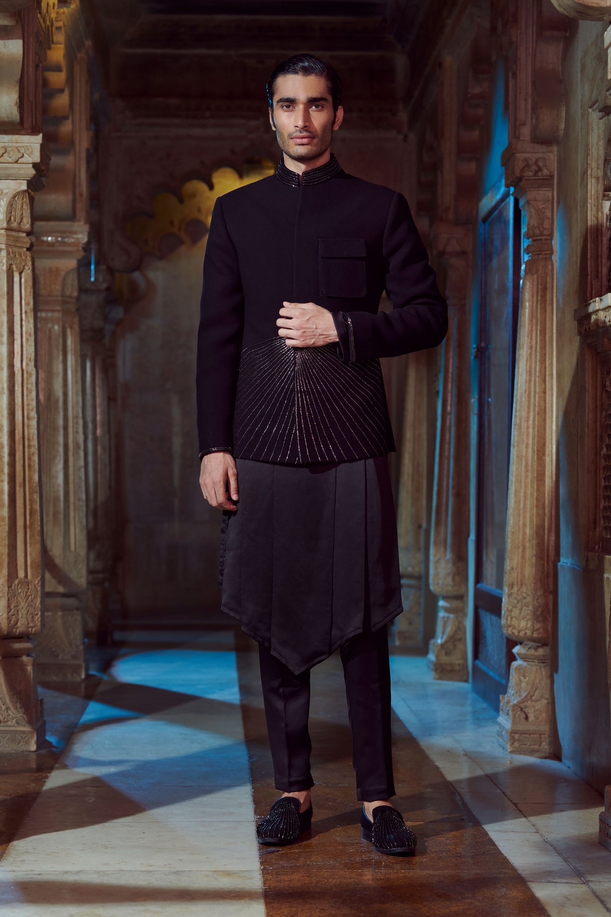 Black V Shaped Kurta