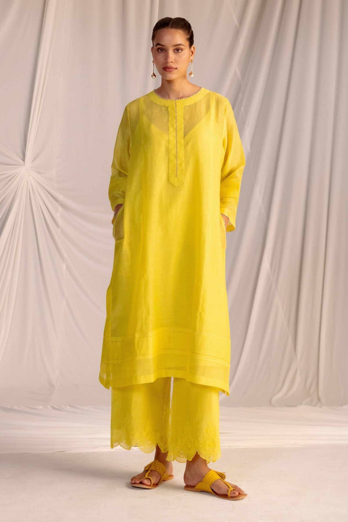 Lime Embroidered Tunic &amp; Trouser Set