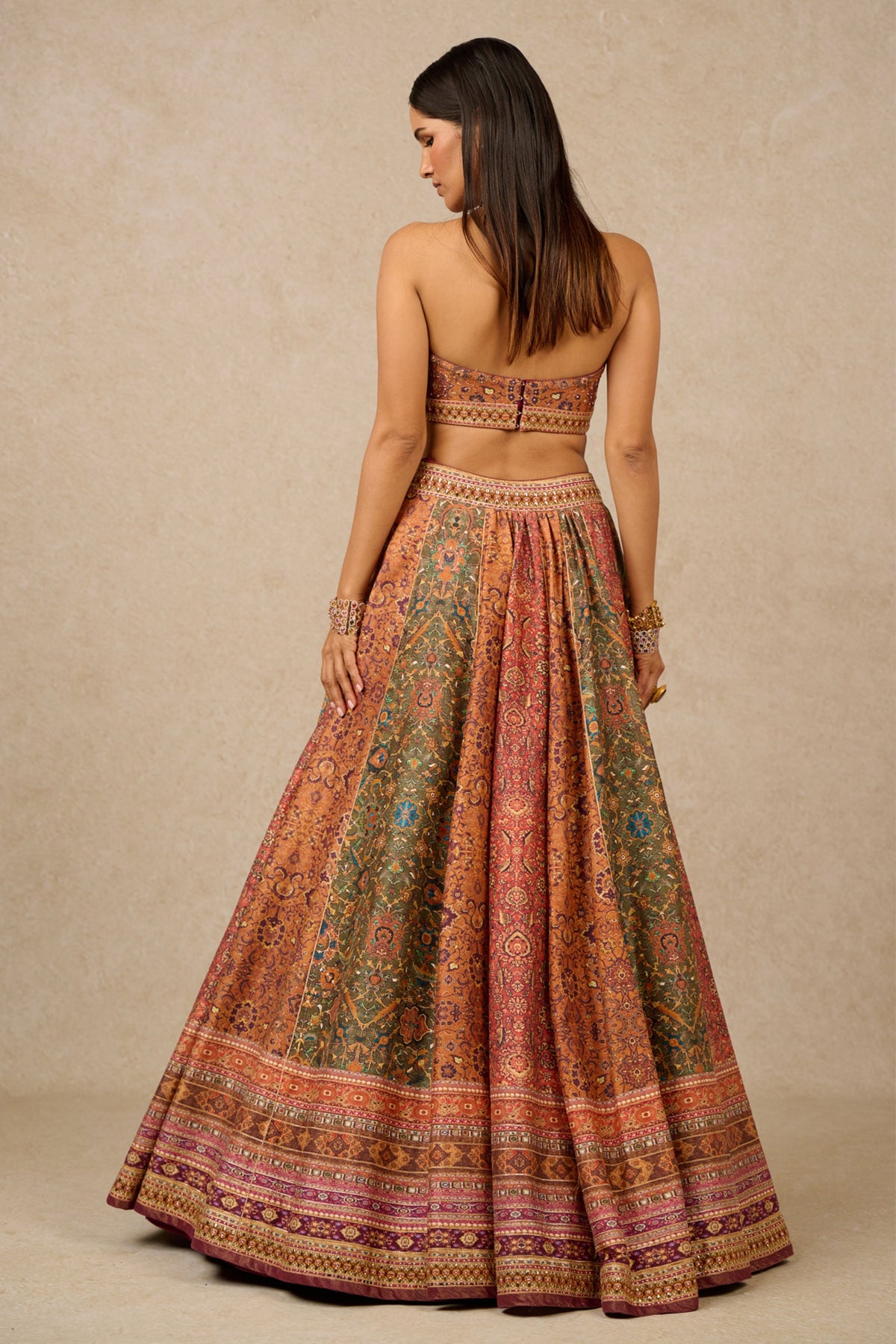 Multicolour Printed Chanderi Bustier Lehenga