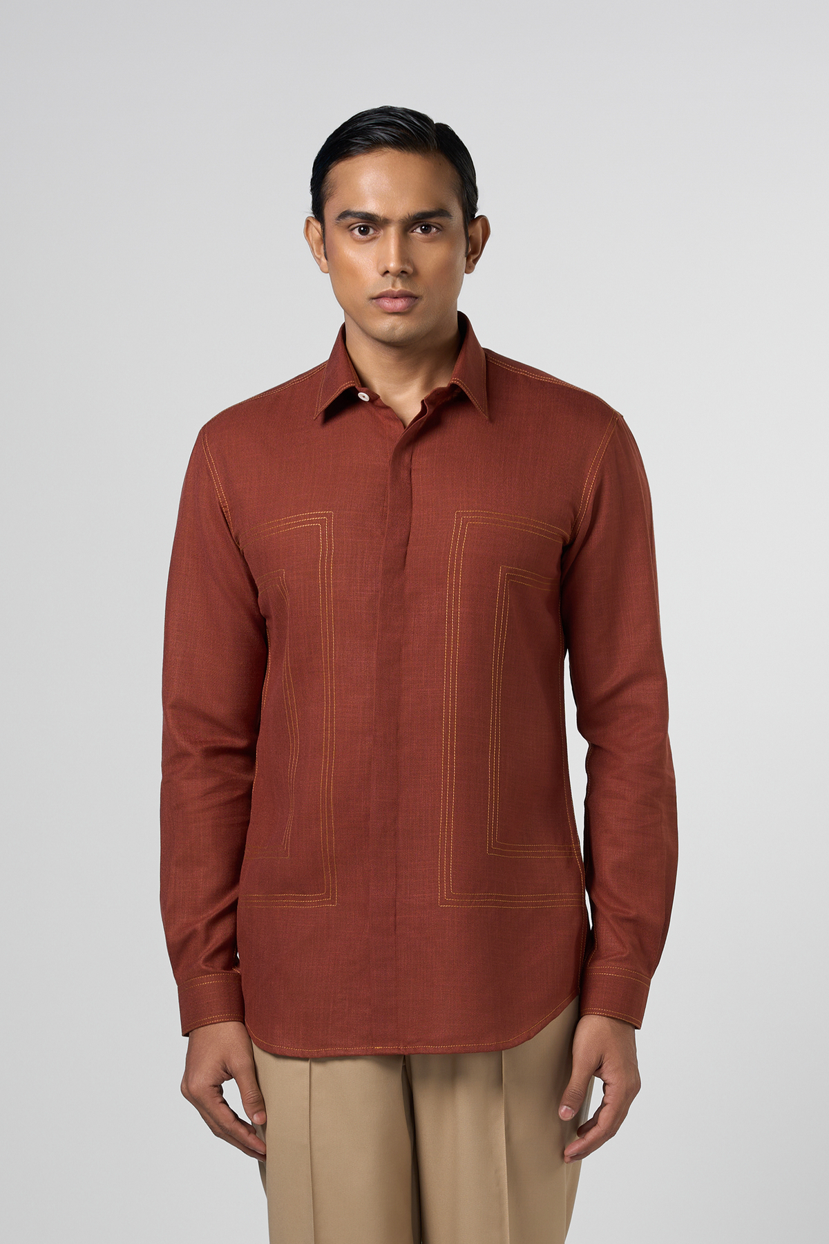 Rust Contrast Stitch Shirt