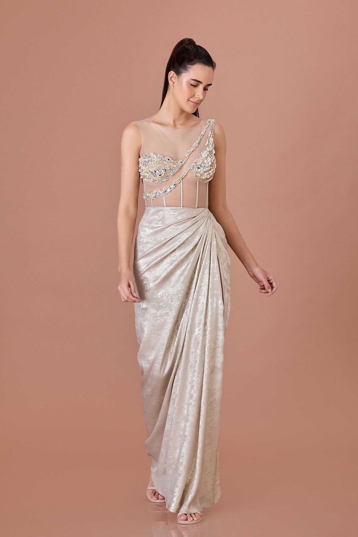 Gold Foil One Shoulder Gown