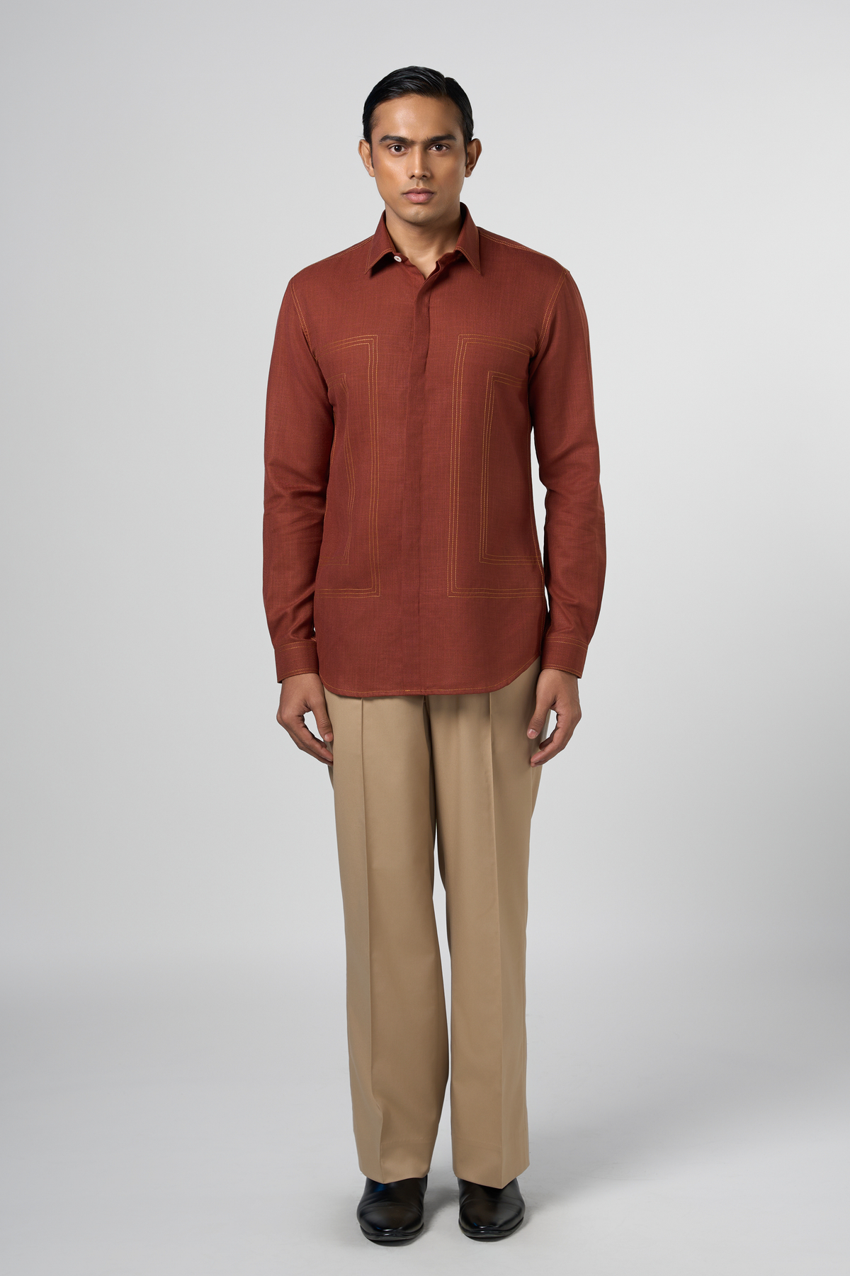 Rust Contrast Stitch Shirt