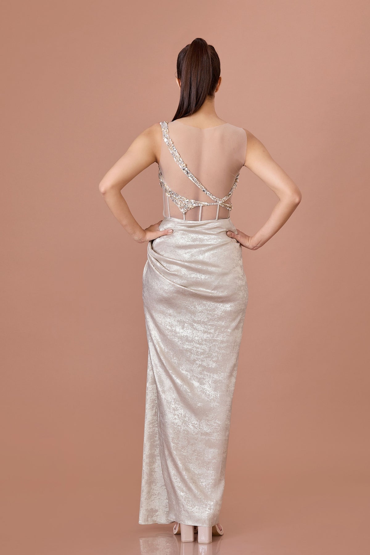 Gold Foil One Shoulder Gown