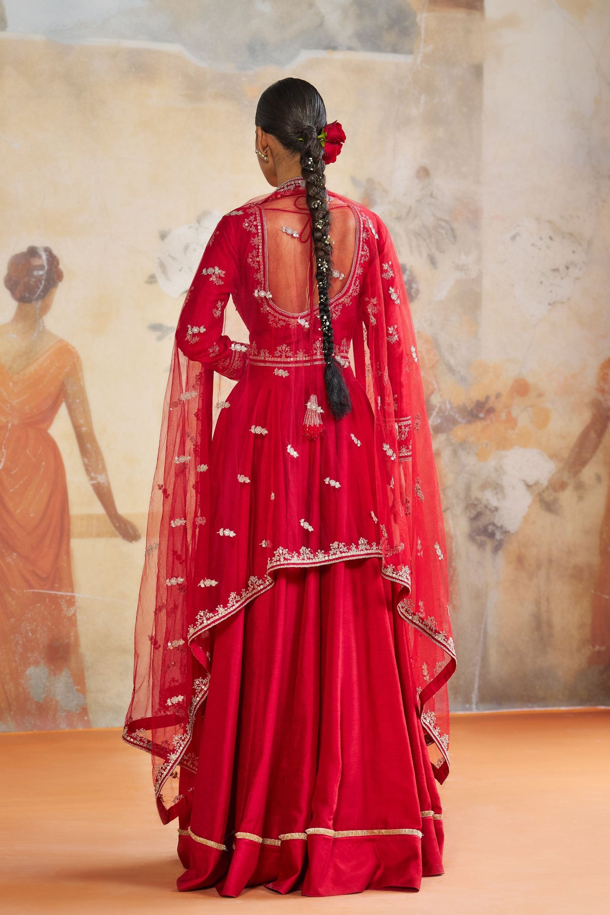 Red Silk Anarkali Set