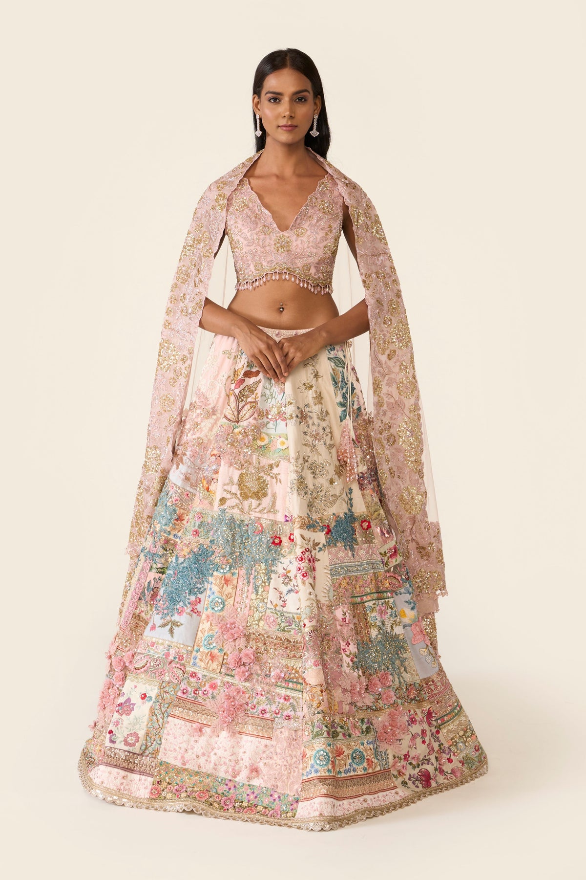 Linear Patchwork Lehenga Set