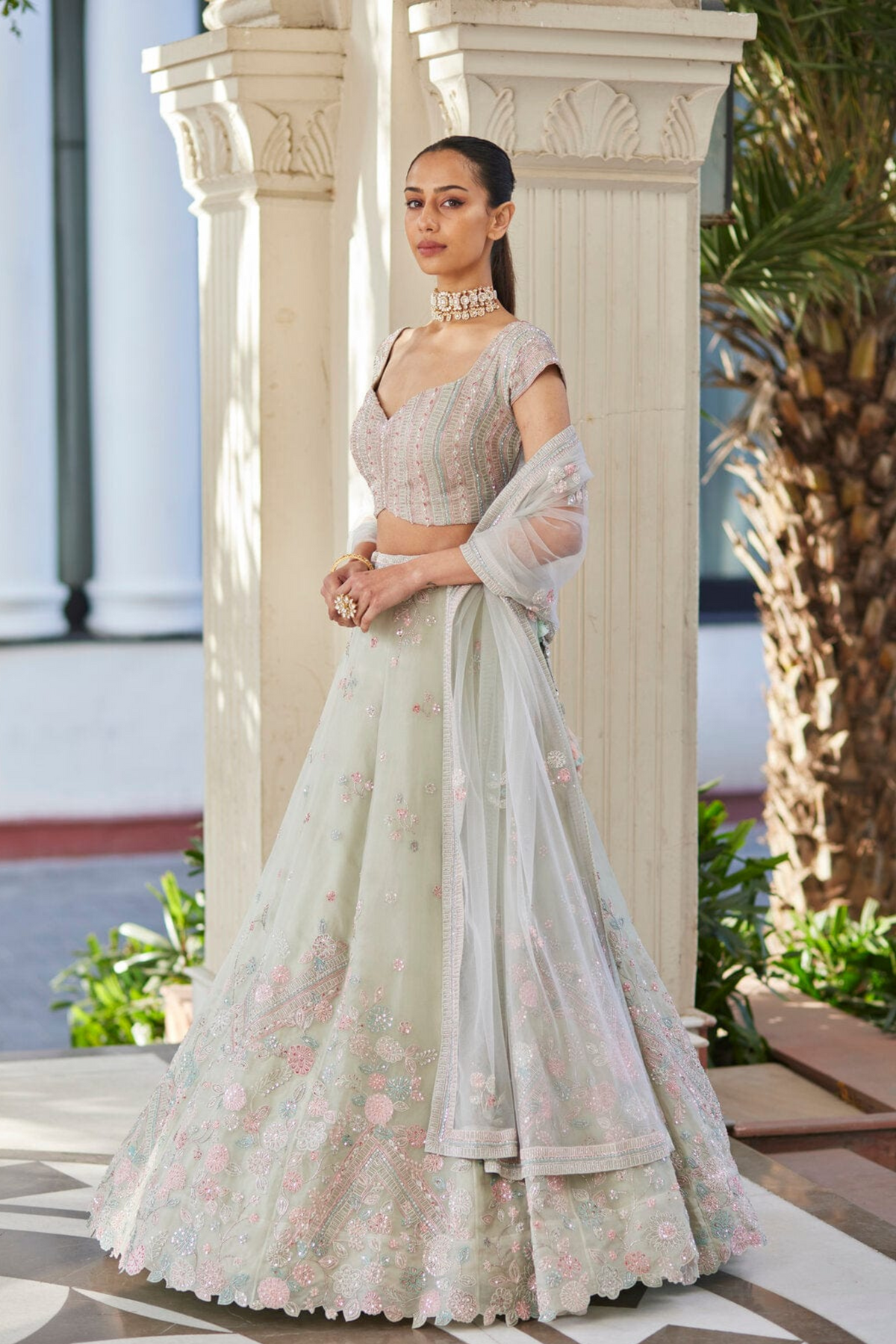 Cucumber Embroidered Lehenga Set