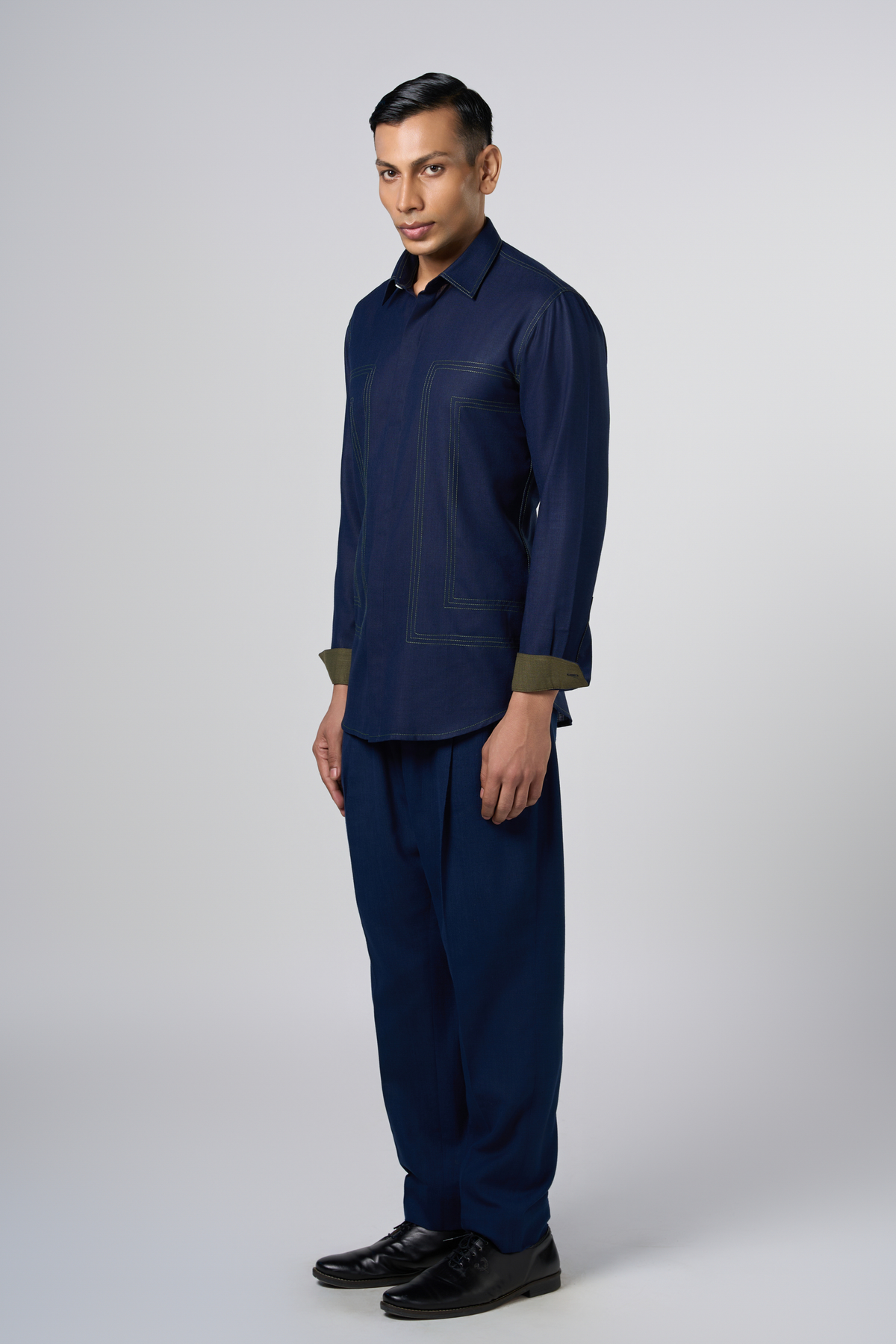 Navy Blue Contrast Stitch Shirt