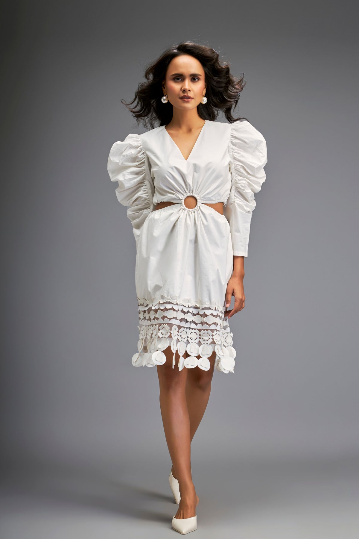 White Puff Sleeves Dress