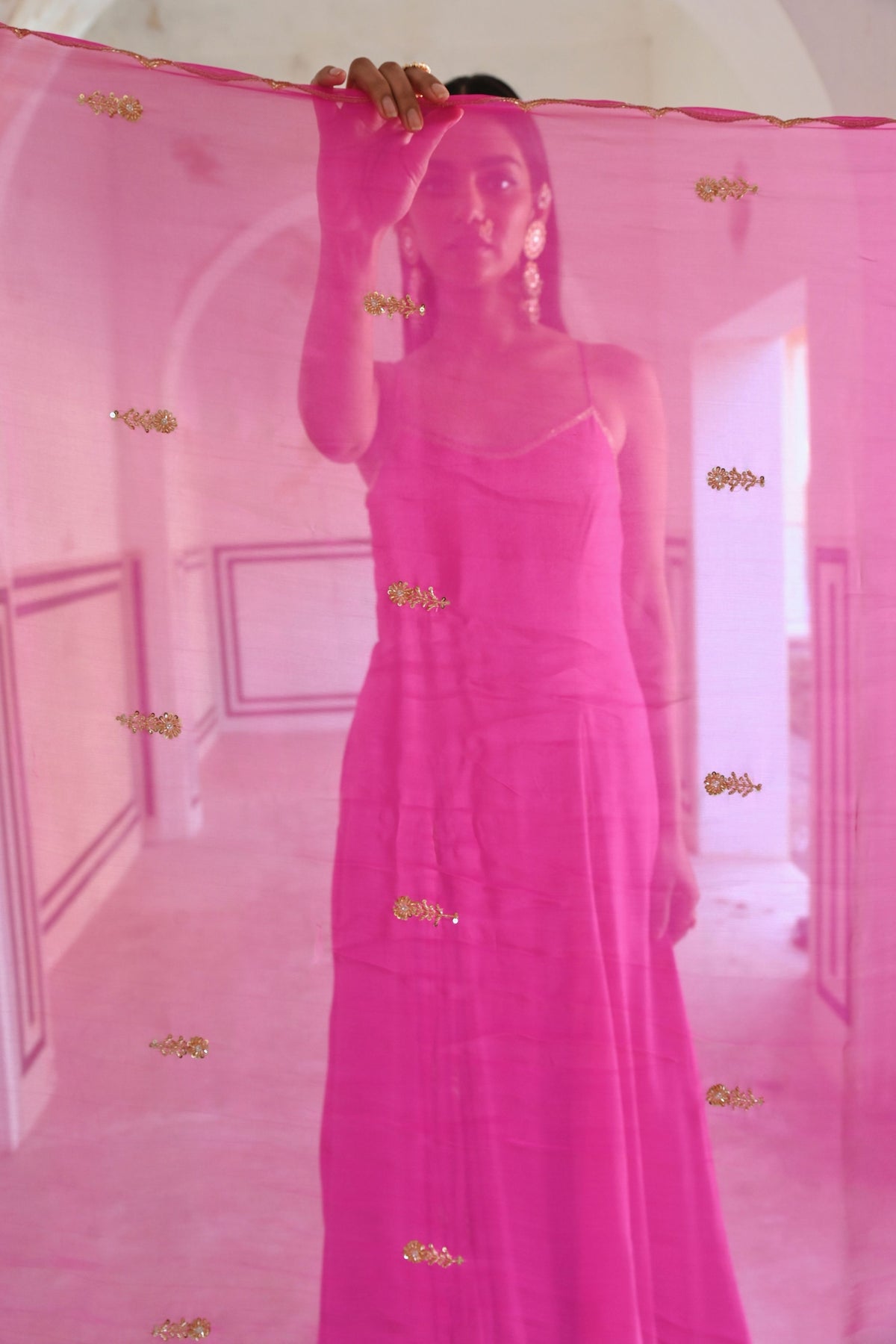 Bright Pink Embroidered Anarkali Set