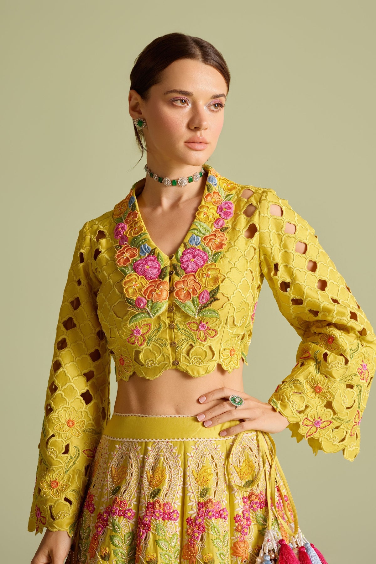 Yellow Multicolored Embroidered Lehenga