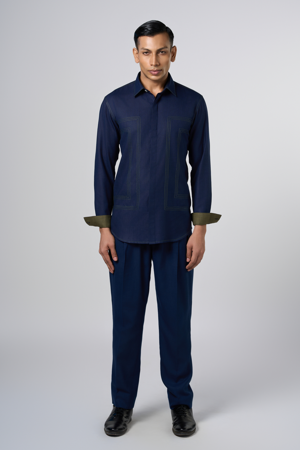 Navy Blue Contrast Stitch Shirt