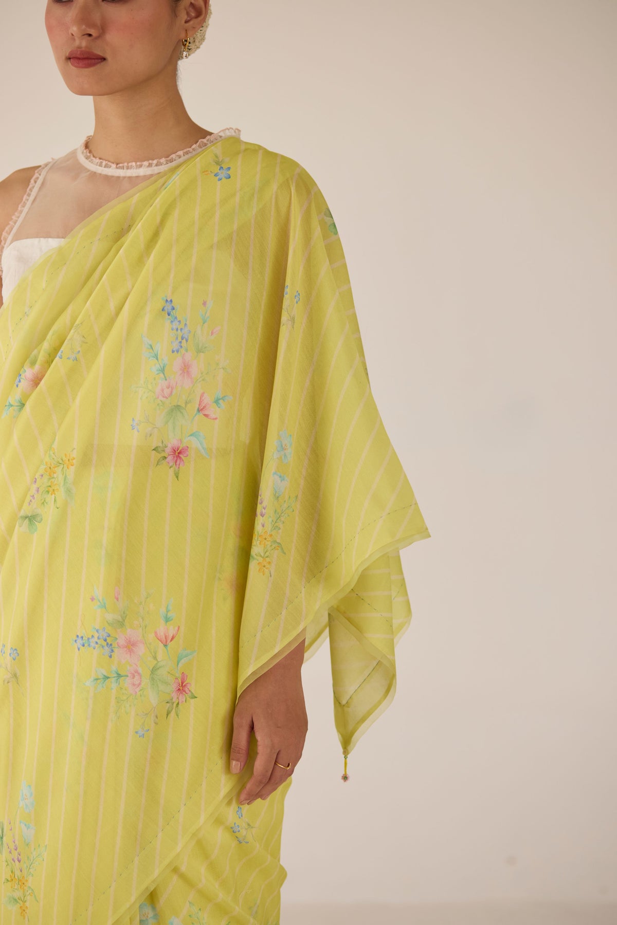 Yellow Wildflower Bunch Silk and Cotton Chanderi Sari