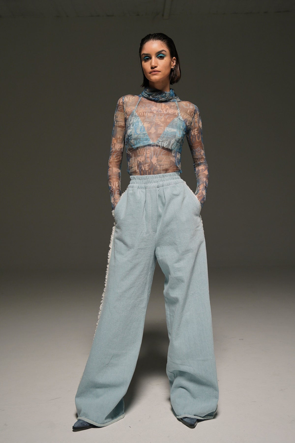 Blue Denim Wide Leg Pants