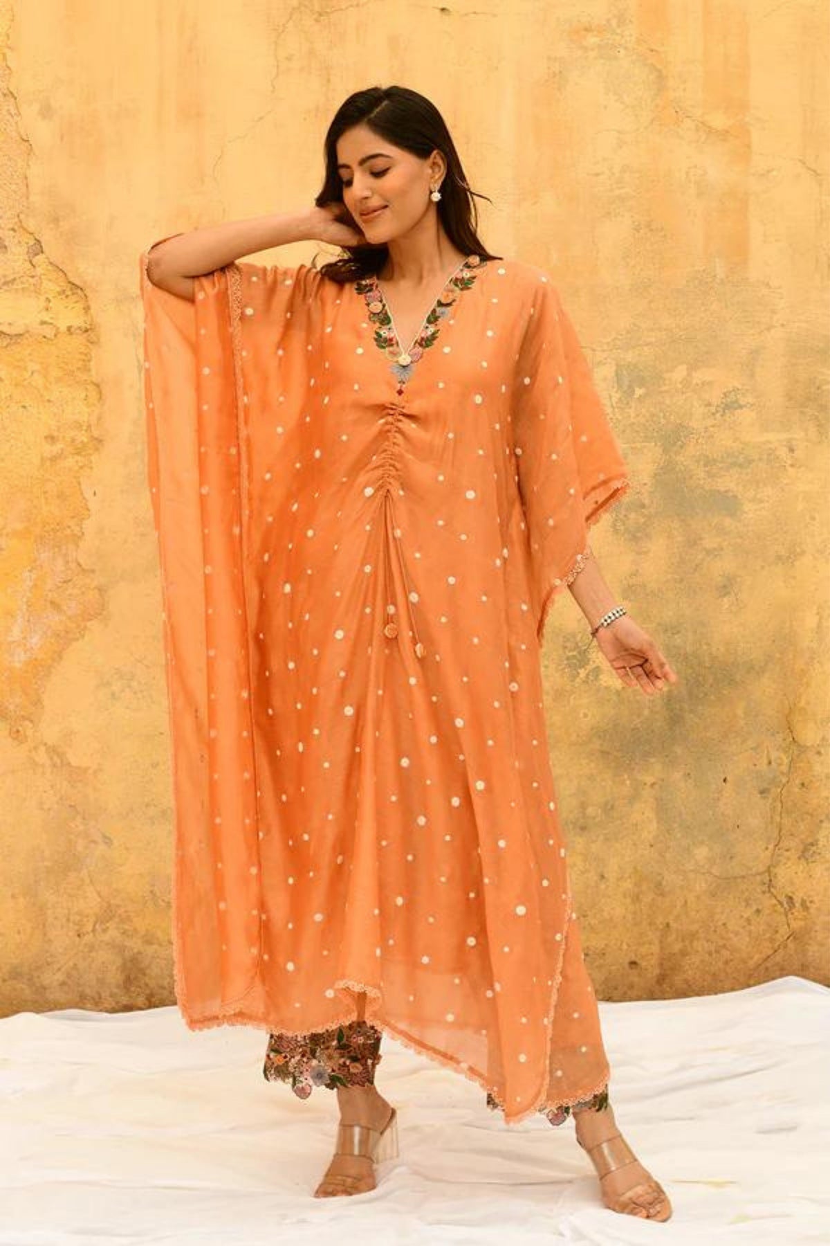 Peach Orchid Heavy Kaftan Set