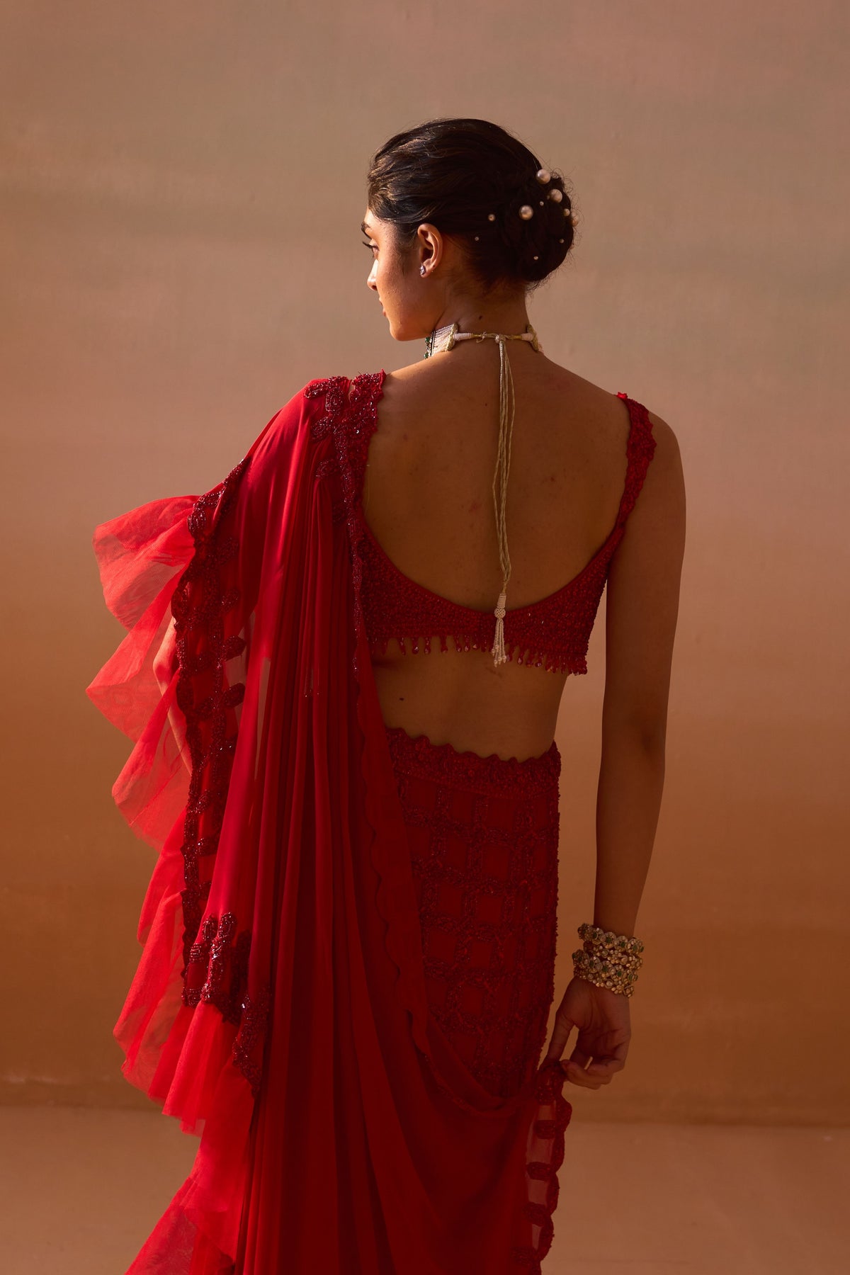 Red Heavy Draped Saree