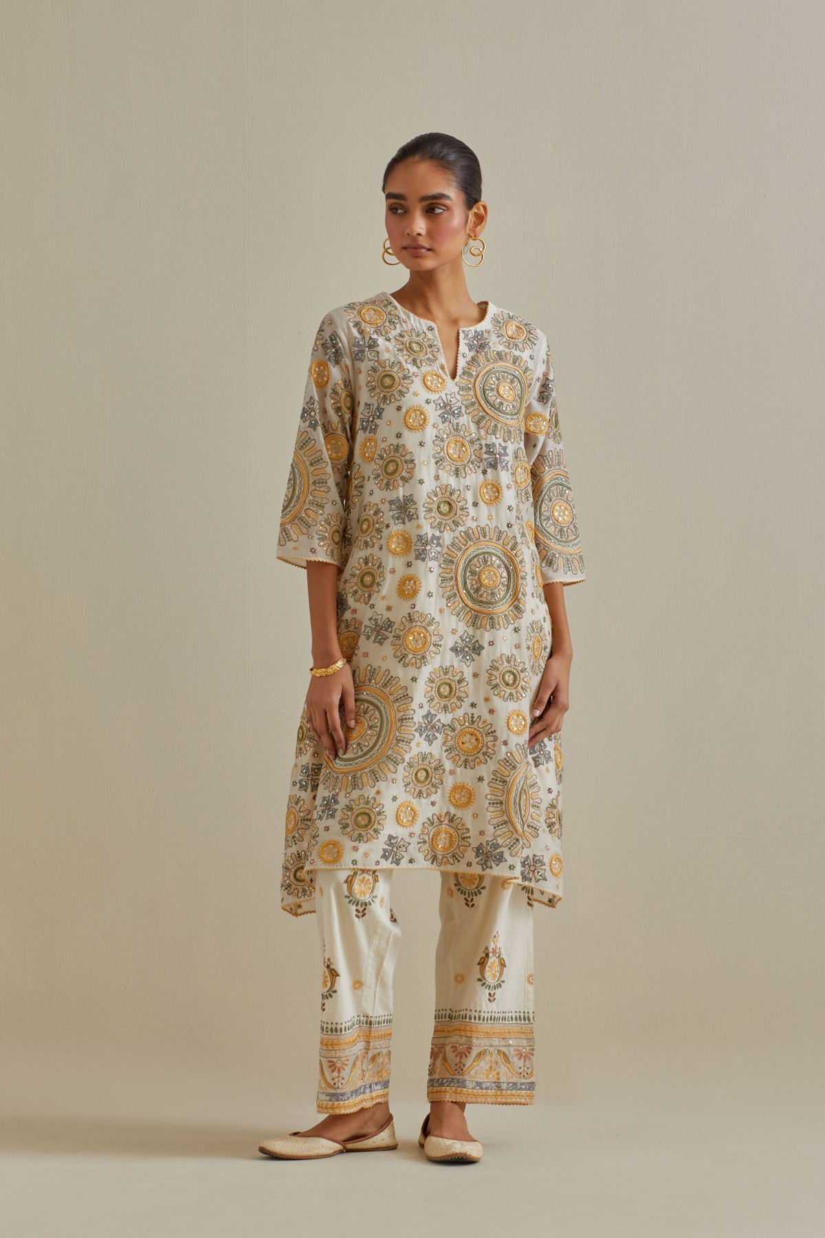 Yellow and Off White Kurta Set