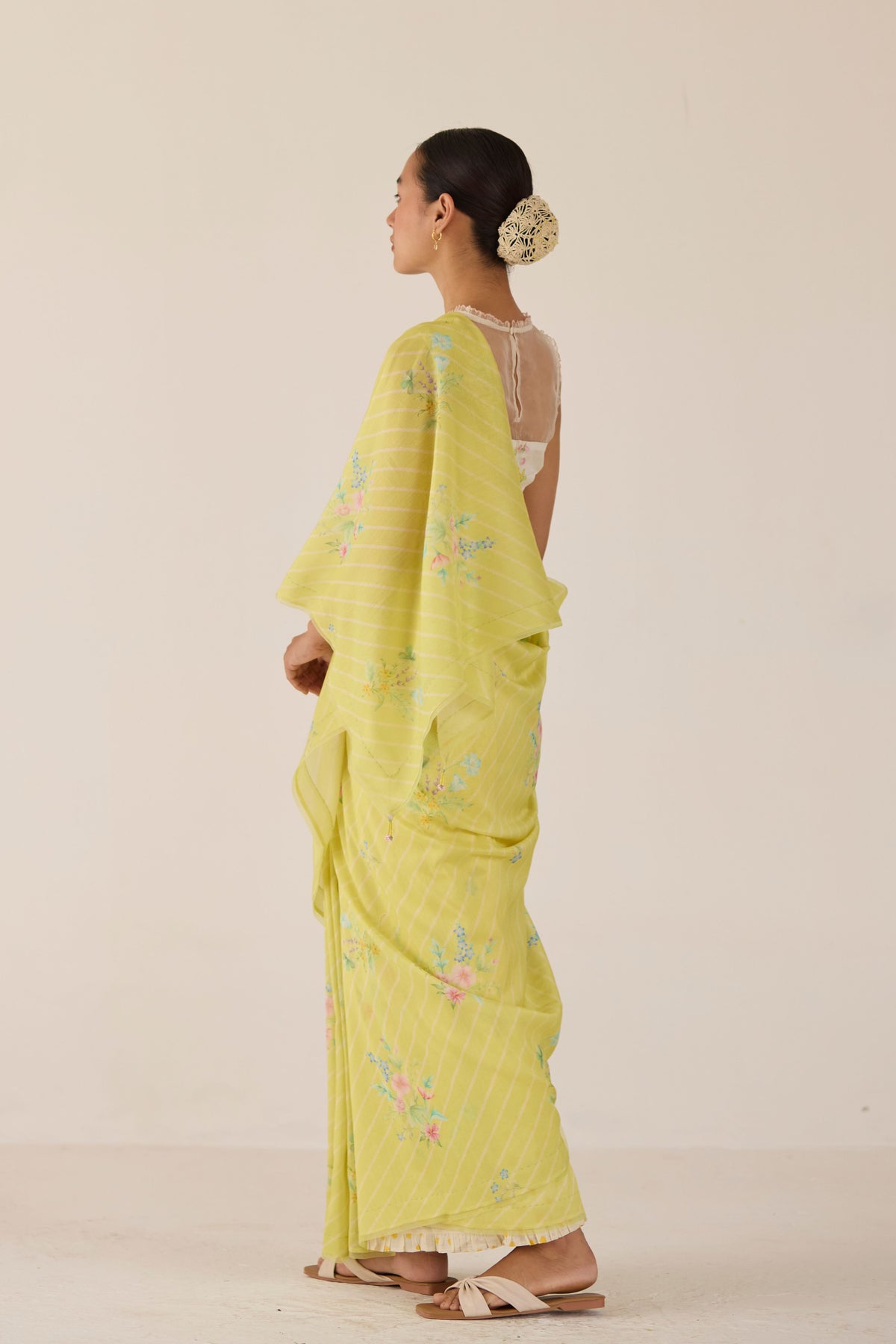 Yellow Wildflower Bunch Silk and Cotton Chanderi Sari