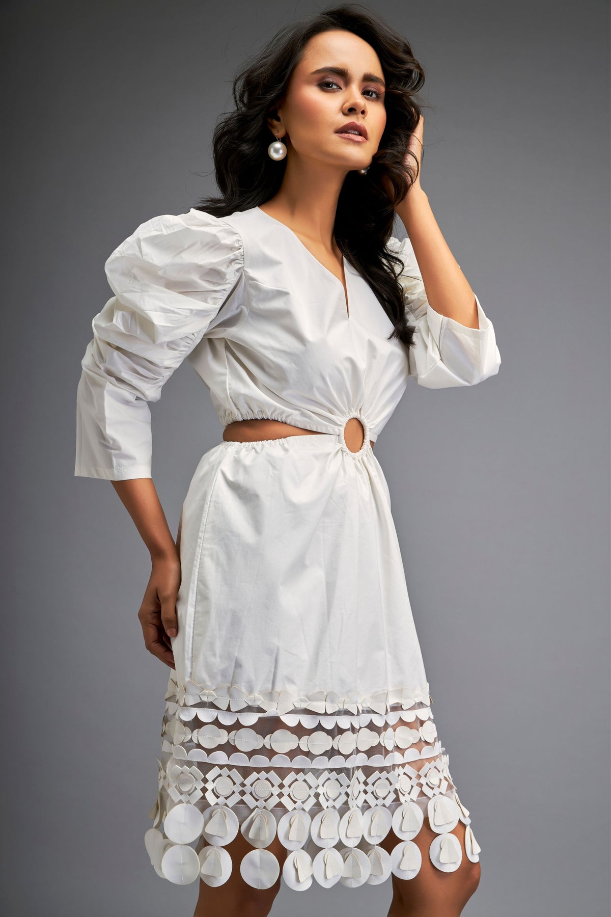 White Puff Sleeves Dress