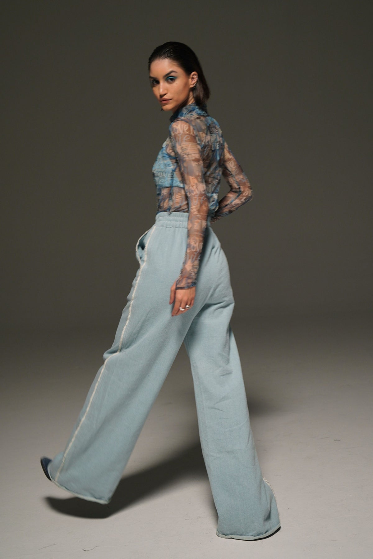 Blue Denim Wide Leg Pants