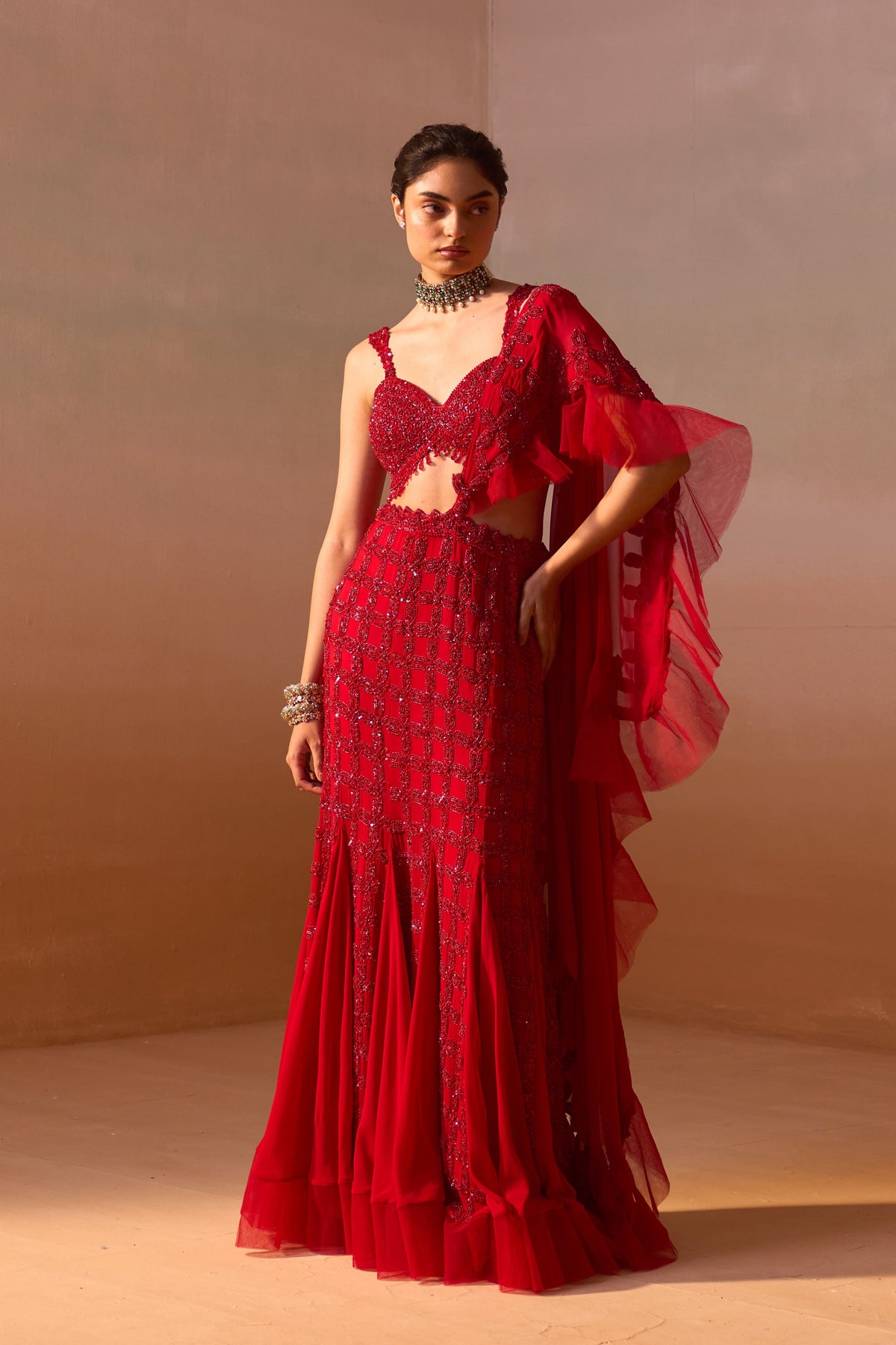 Red Heavy Draped Saree