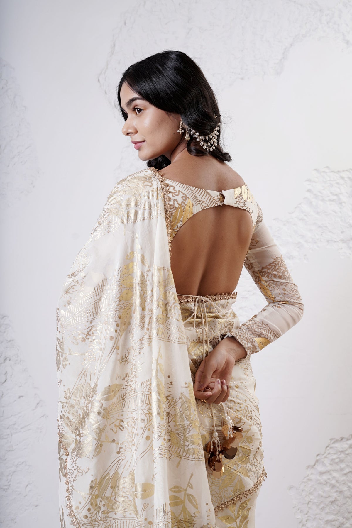 Ivory Foil Saree Set