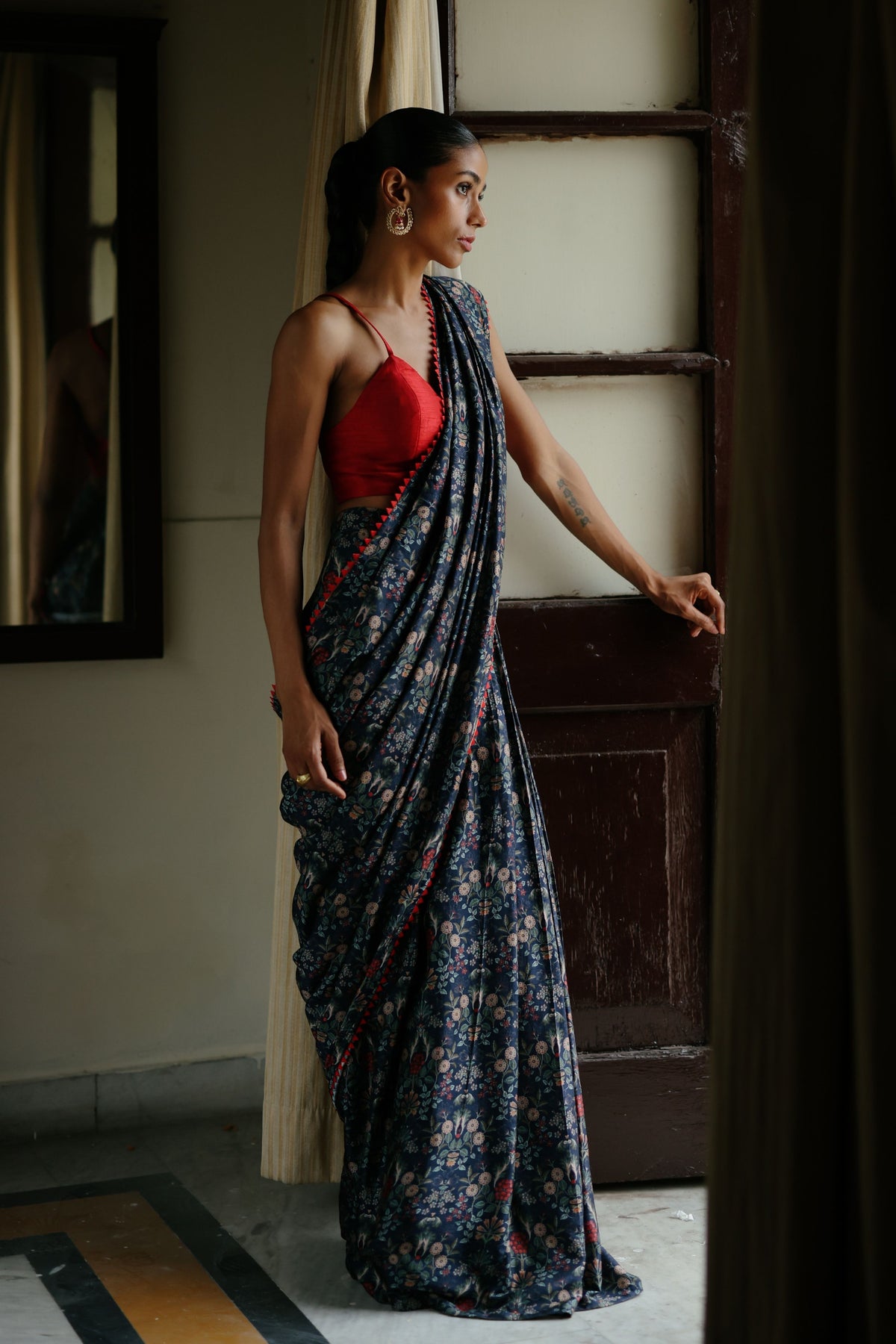 Blue Pre-stitched Saree Set