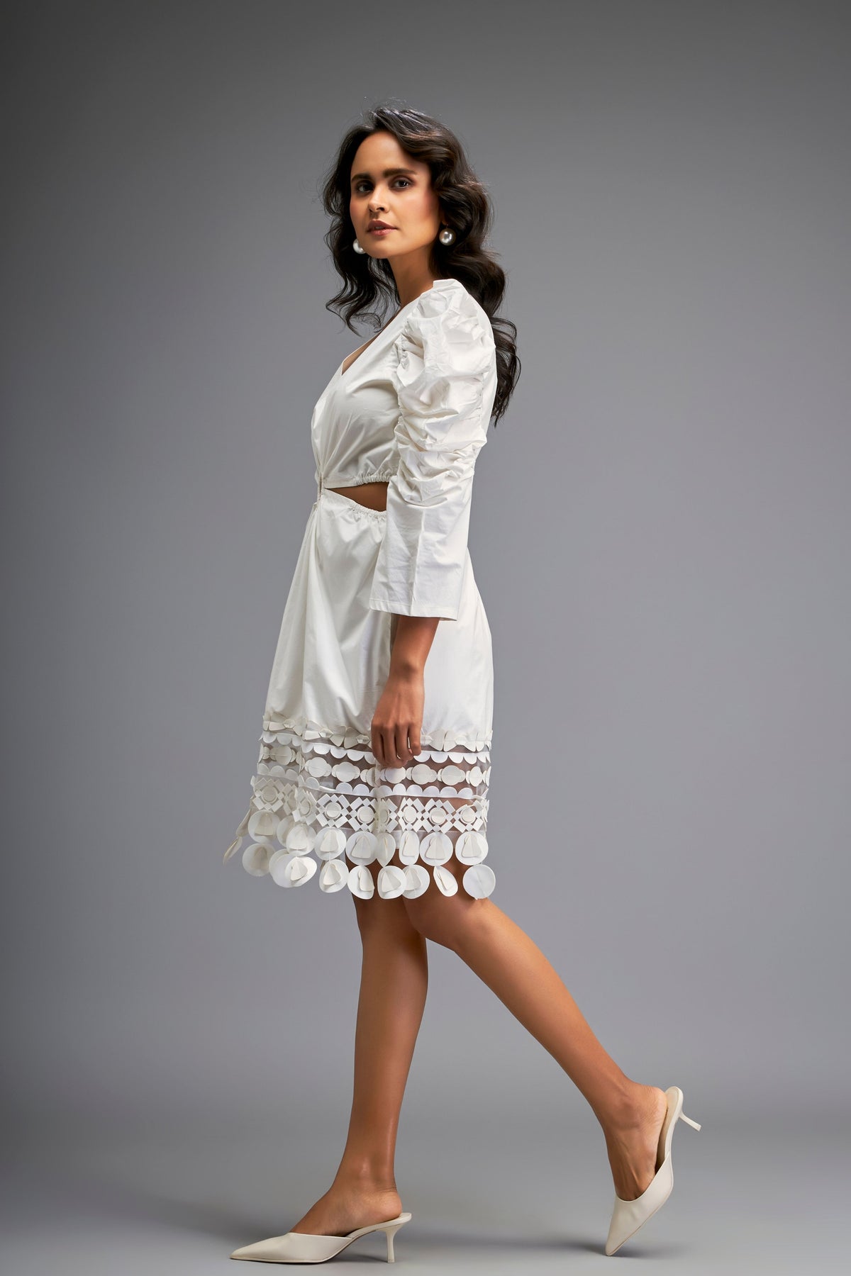 White Puff Sleeves Dress