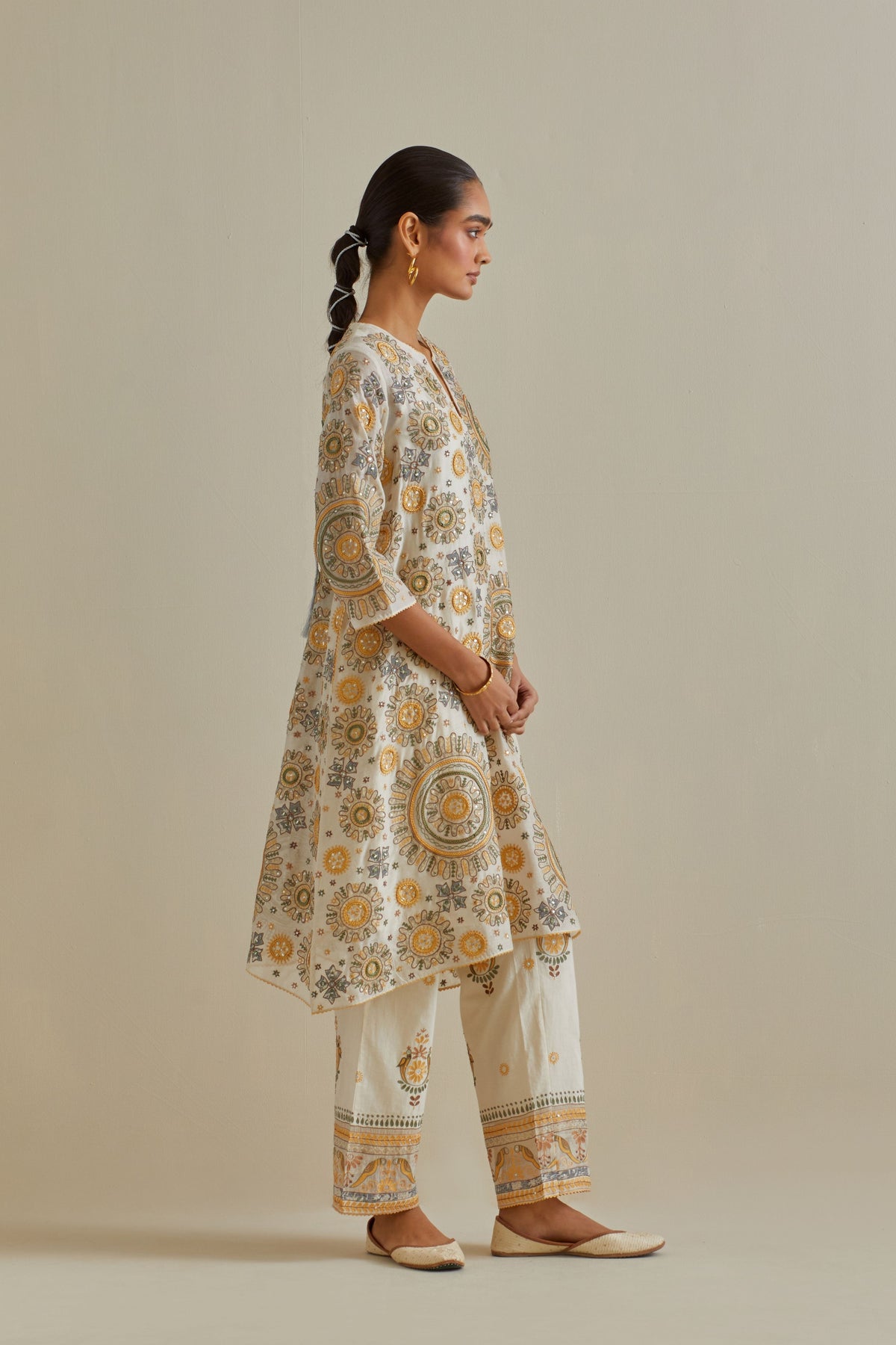 Yellow and Off White Kurta Set