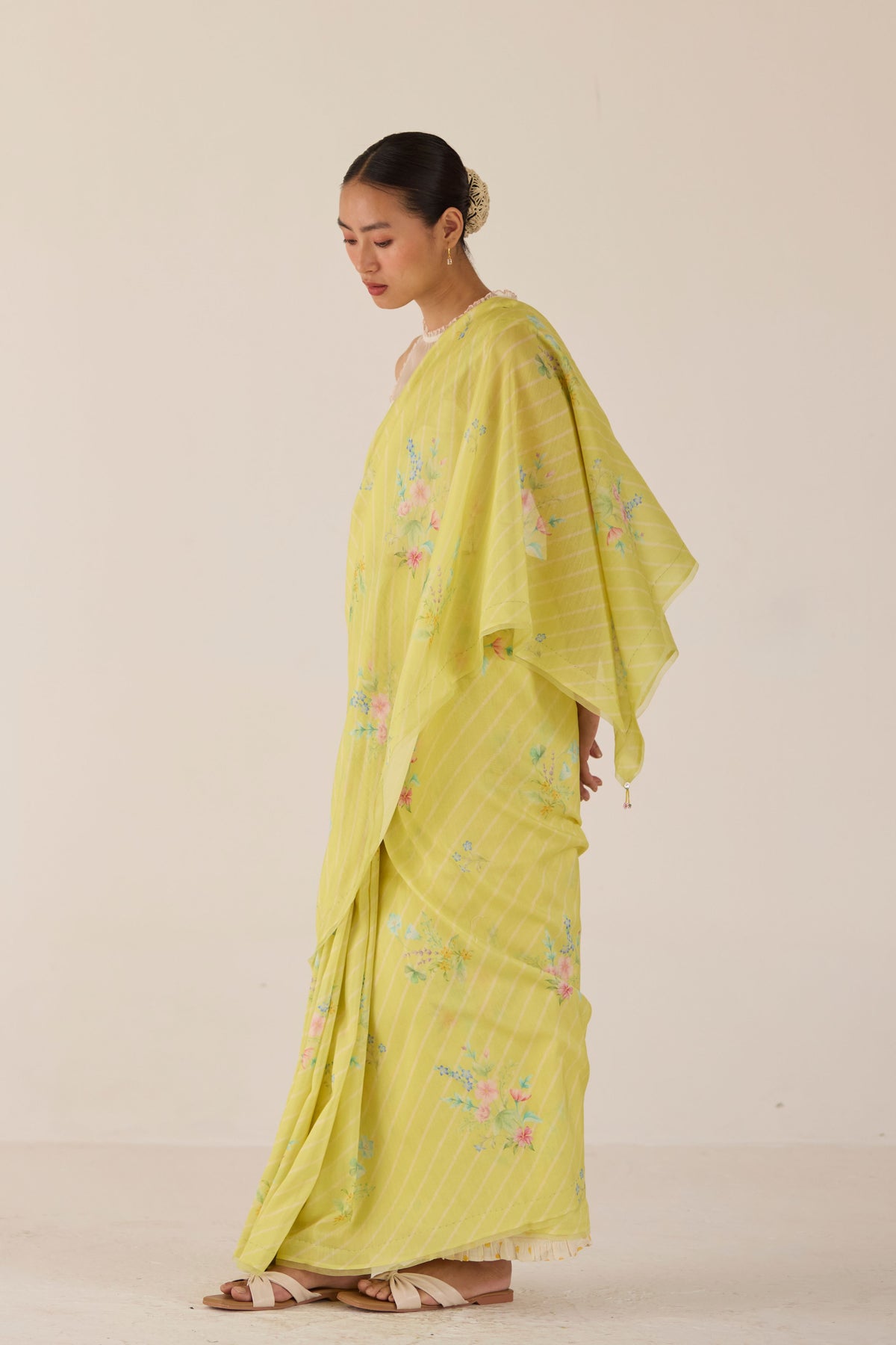 Yellow Wildflower Bunch Silk and Cotton Chanderi Sari