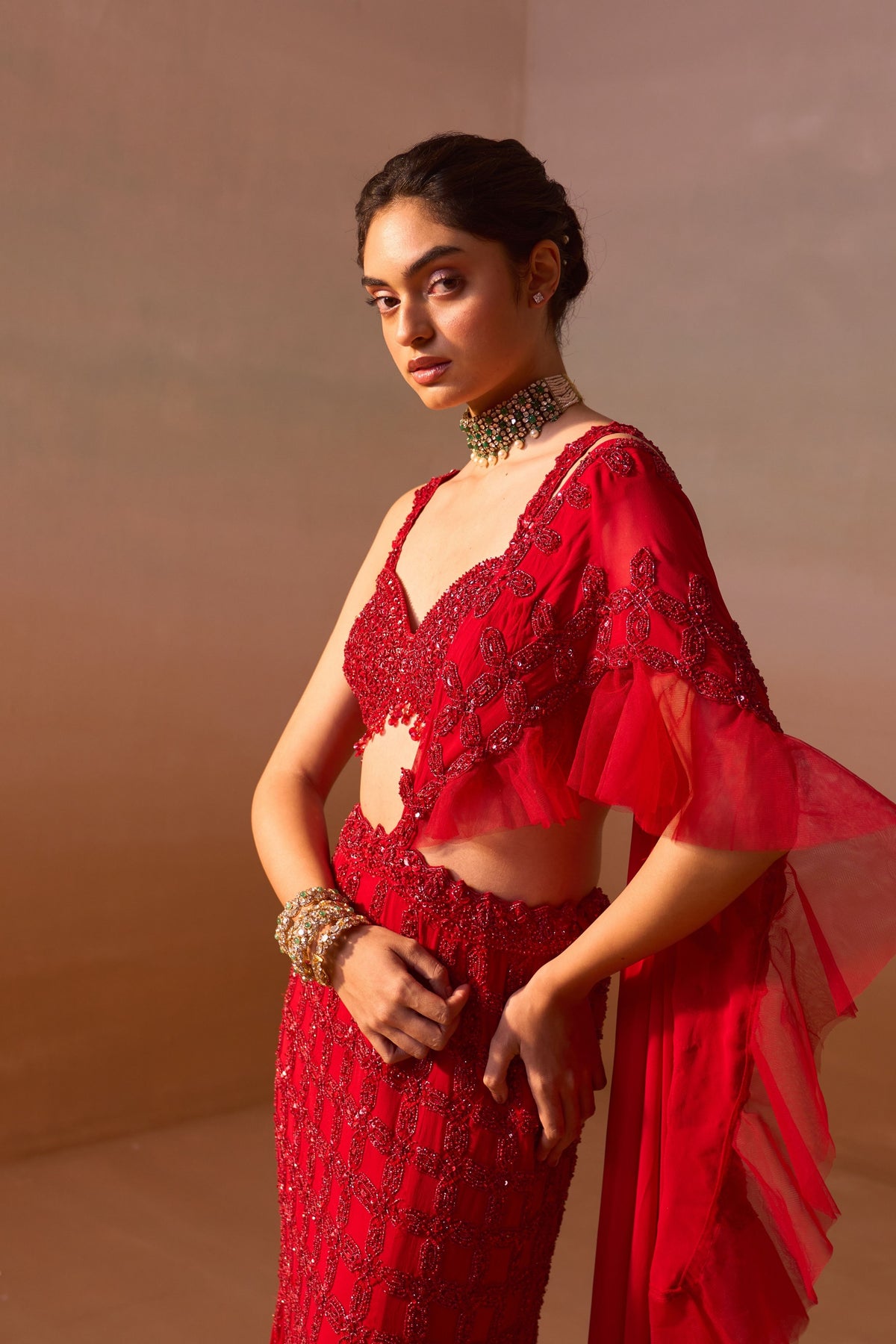 Red Heavy Draped Saree