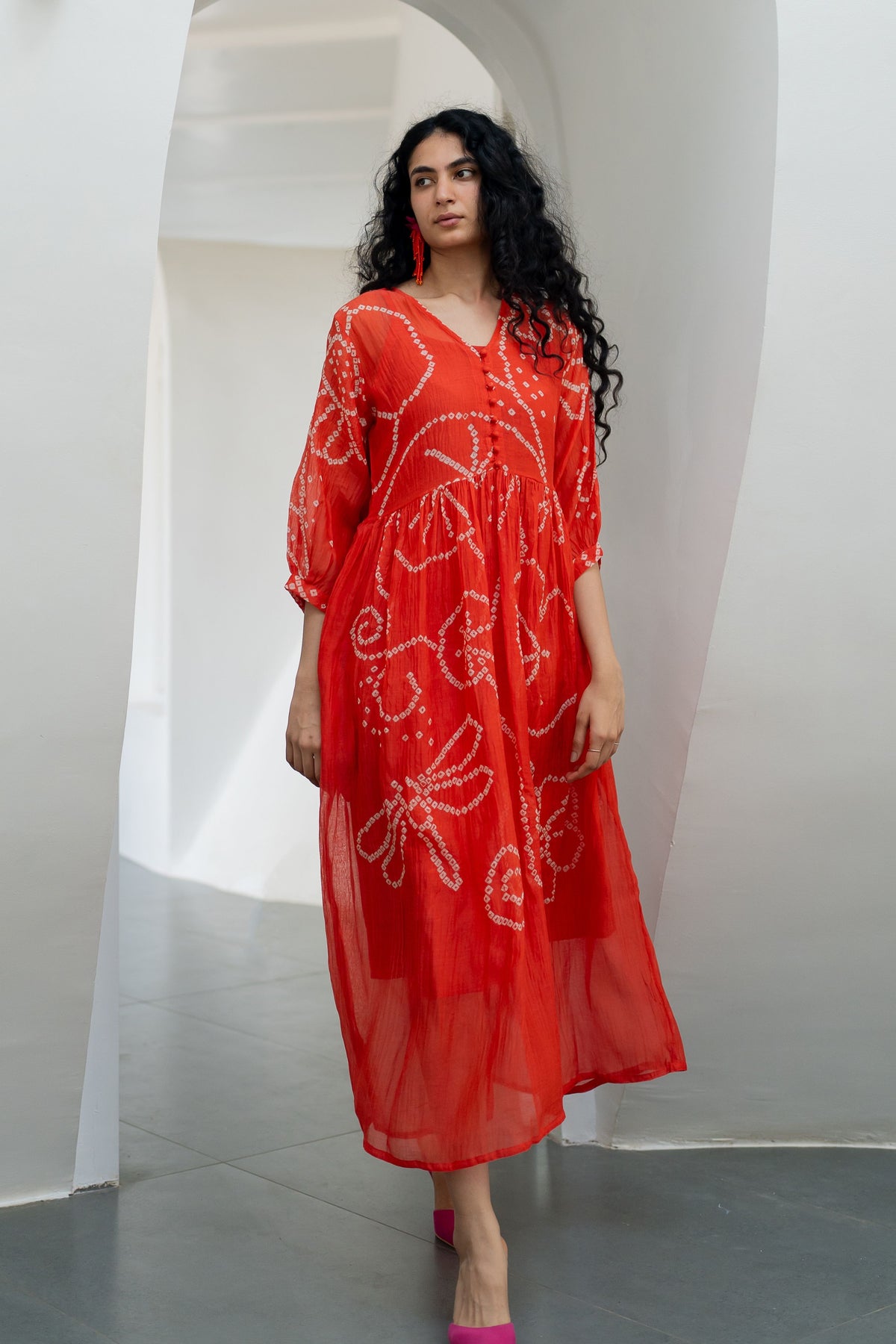 Fiery Orange Bandhani Dress