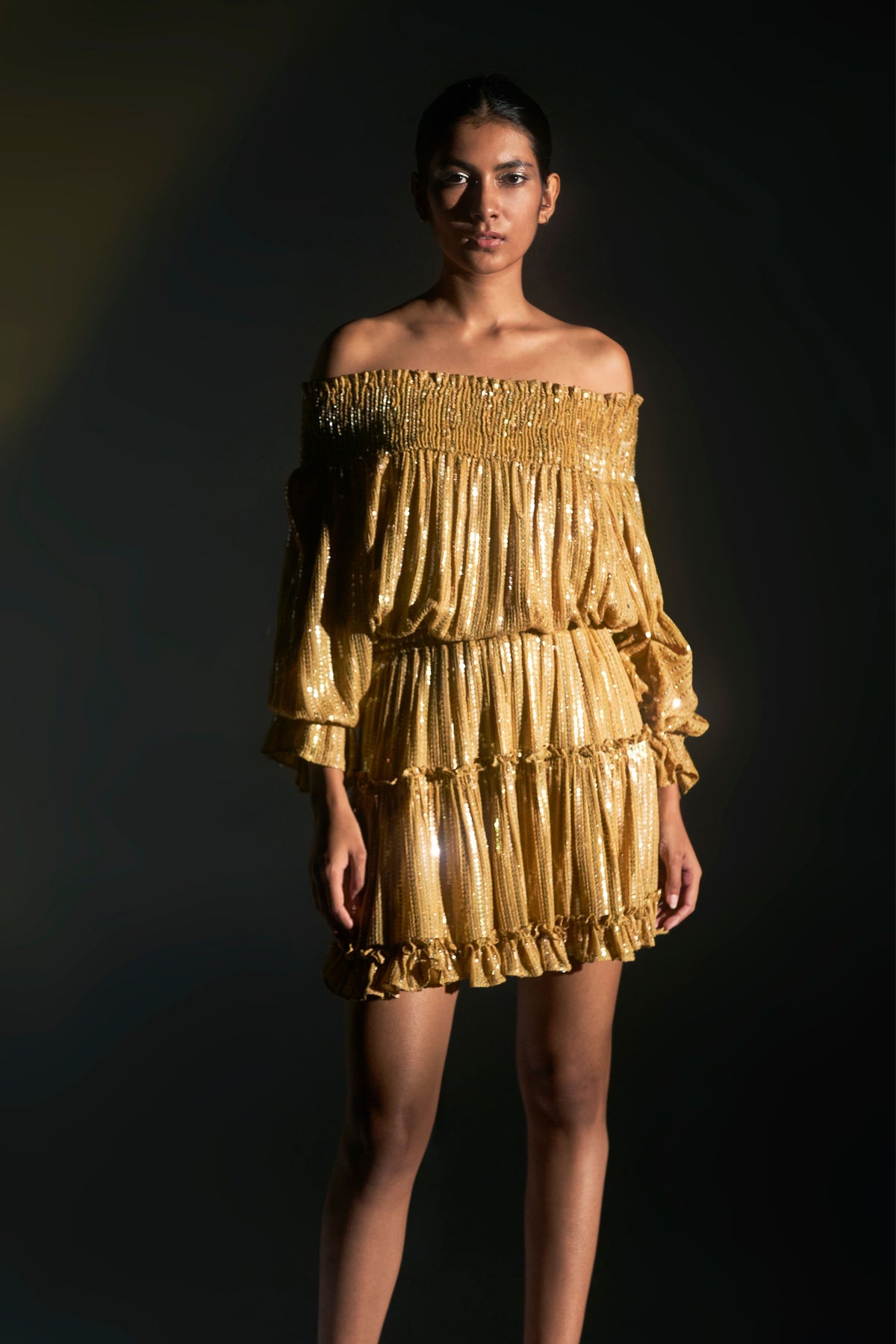 Yellow Off-shoulder Sequin Dress